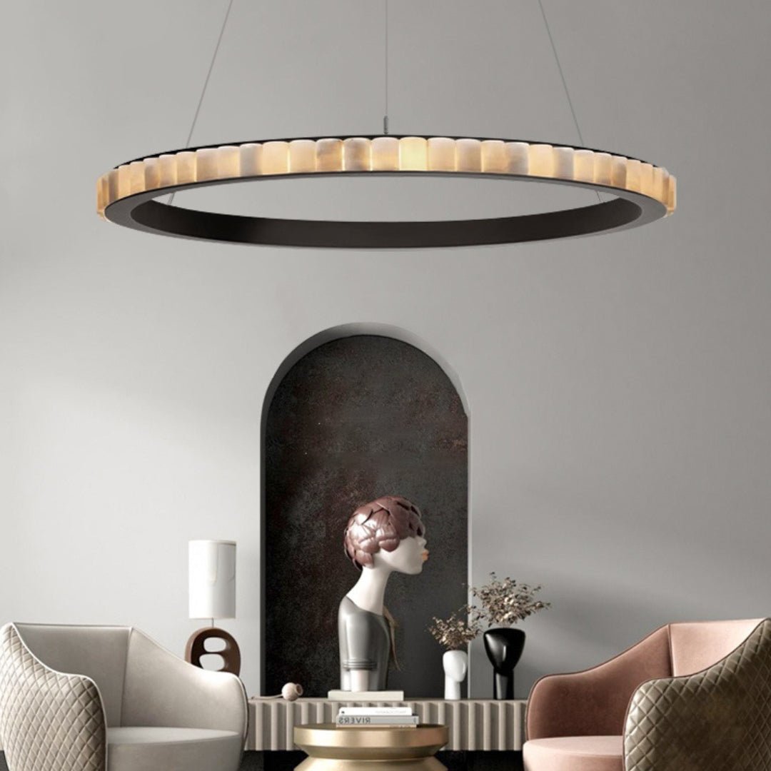 Orion Double Ring Alabaster Chandelier - Blowlighting