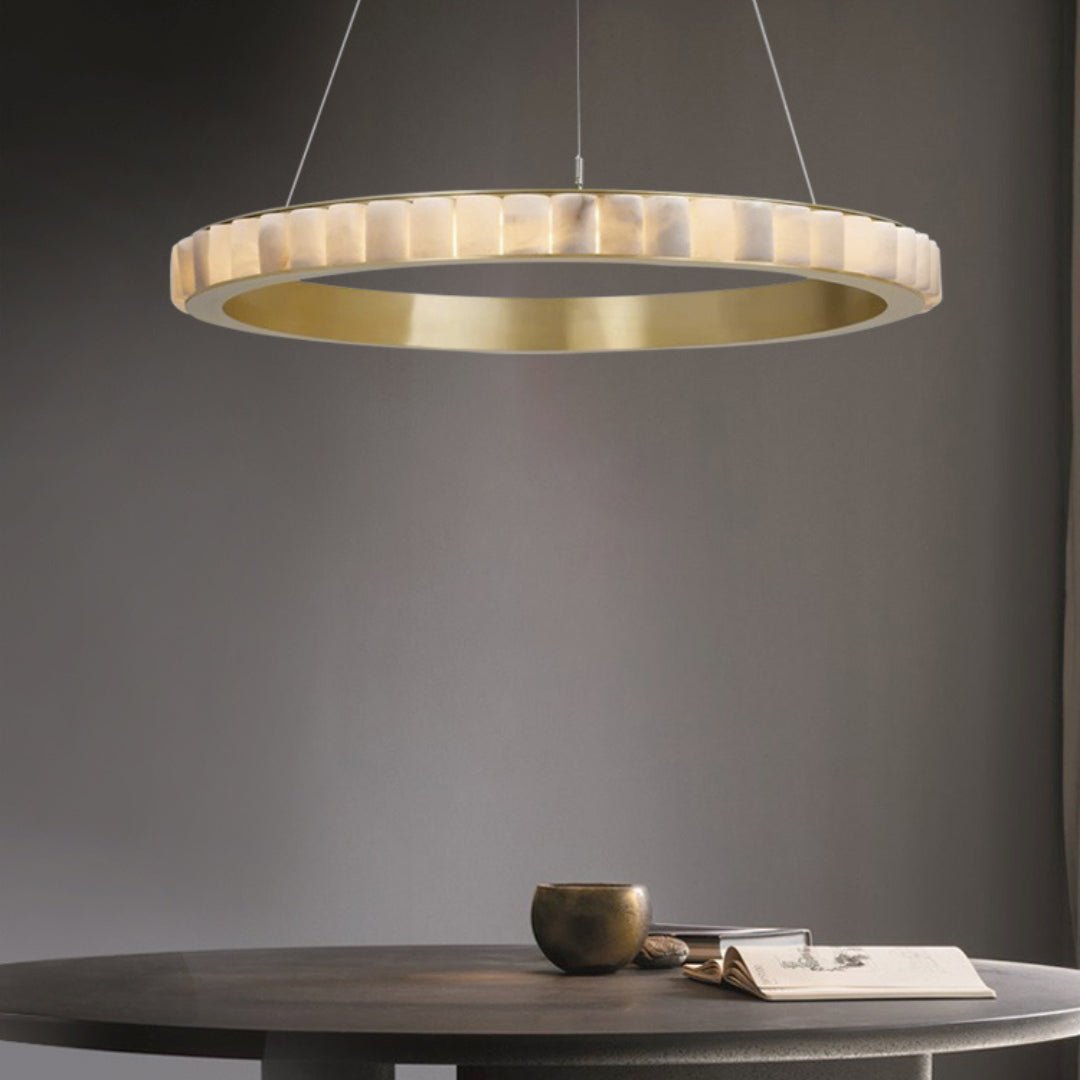 Orion Double Ring Alabaster Chandelier - Blowlighting