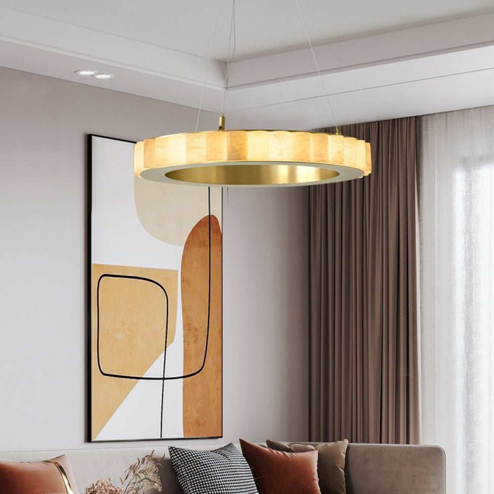 Orion Double Ring Alabaster Chandelier - Blowlighting