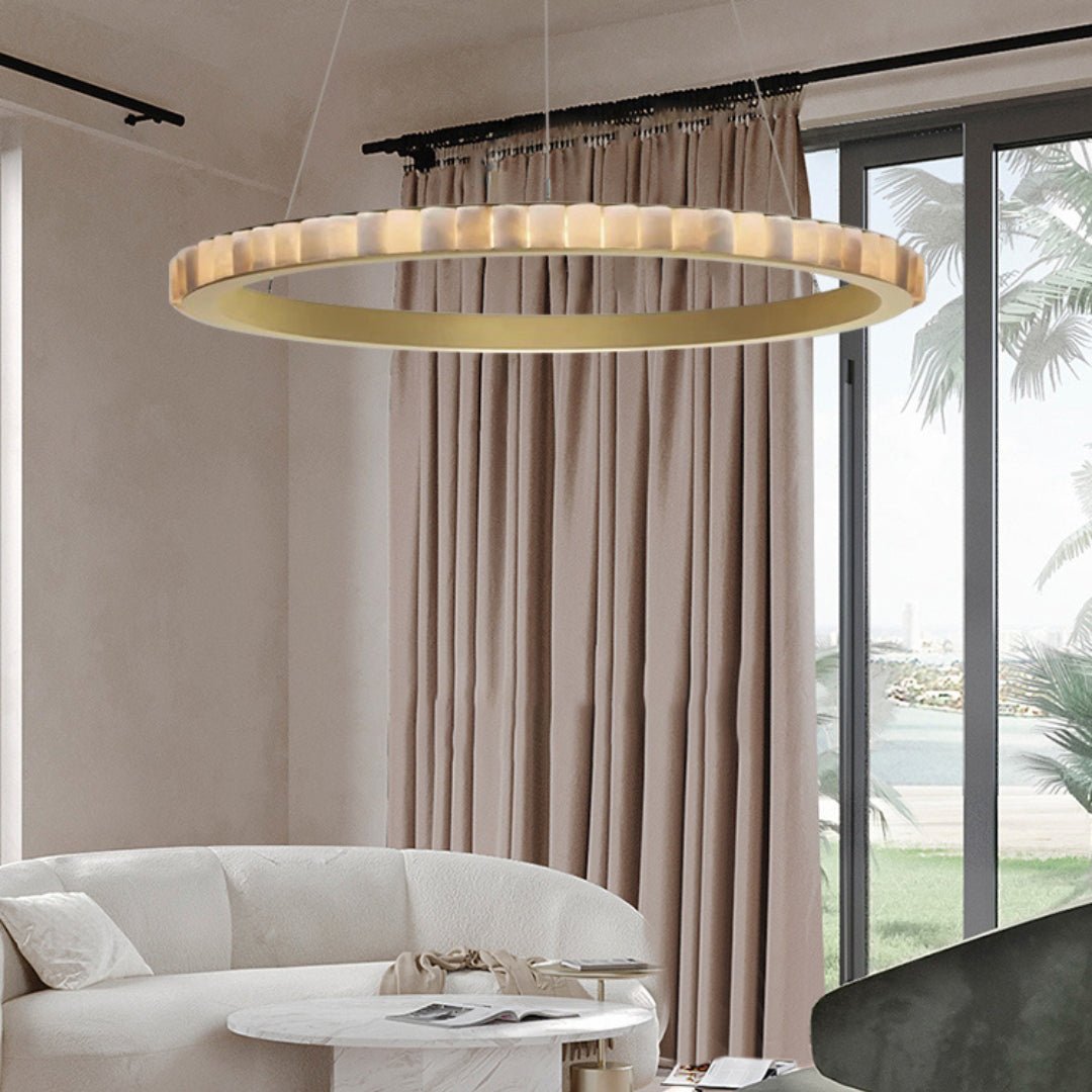Orion Double Ring Alabaster Chandelier - Blowlighting