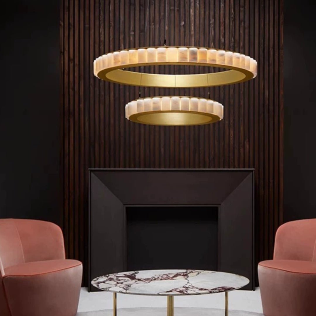 Orion Double Ring Alabaster Chandelier - Blowlighting