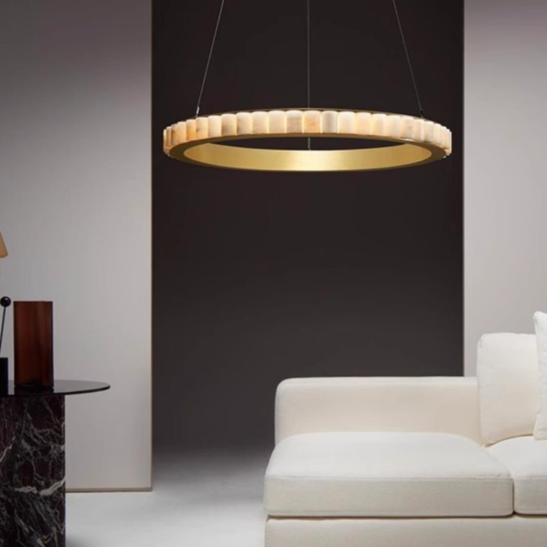 Orion Double Ring Alabaster Chandelier - Blowlighting