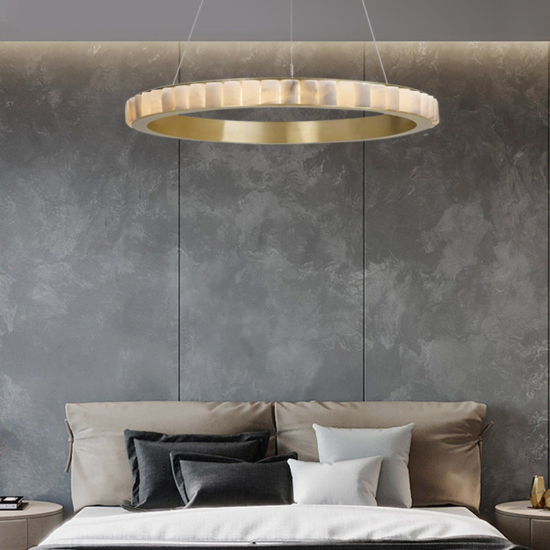 Orion Double Ring Alabaster Chandelier - Blowlighting