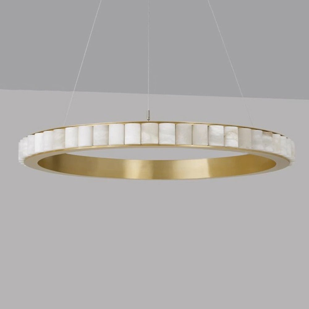 Orion Double Ring Alabaster Chandelier - Blowlighting