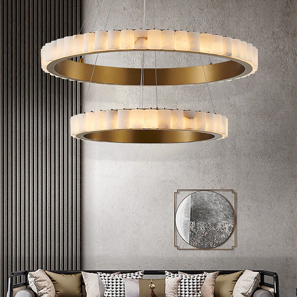 Orion Double Ring Alabaster Chandelier - Blowlighting