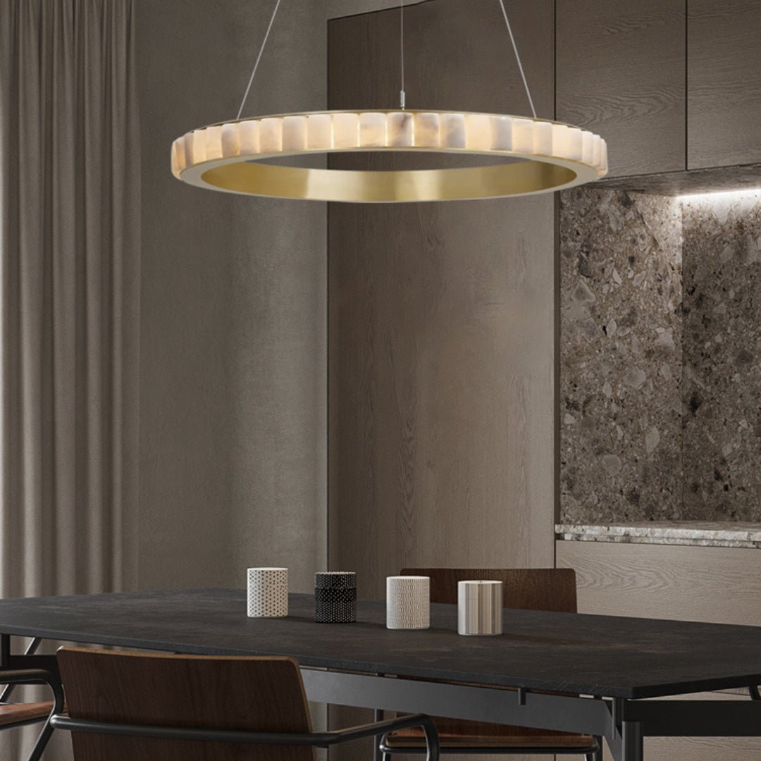 Orion Double Ring Alabaster Chandelier - Blowlighting