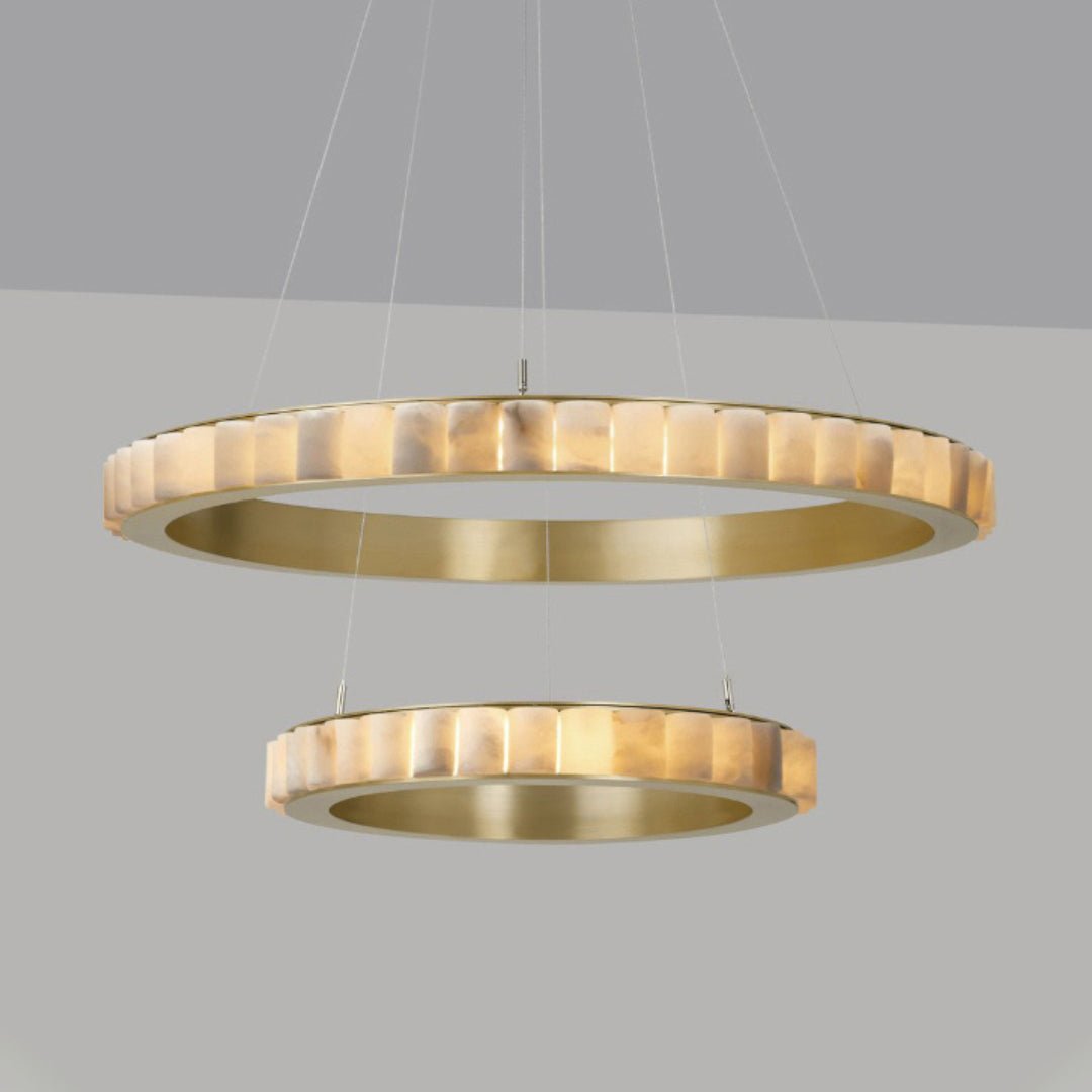 Orion Double Ring Alabaster Chandelier - Blowlighting