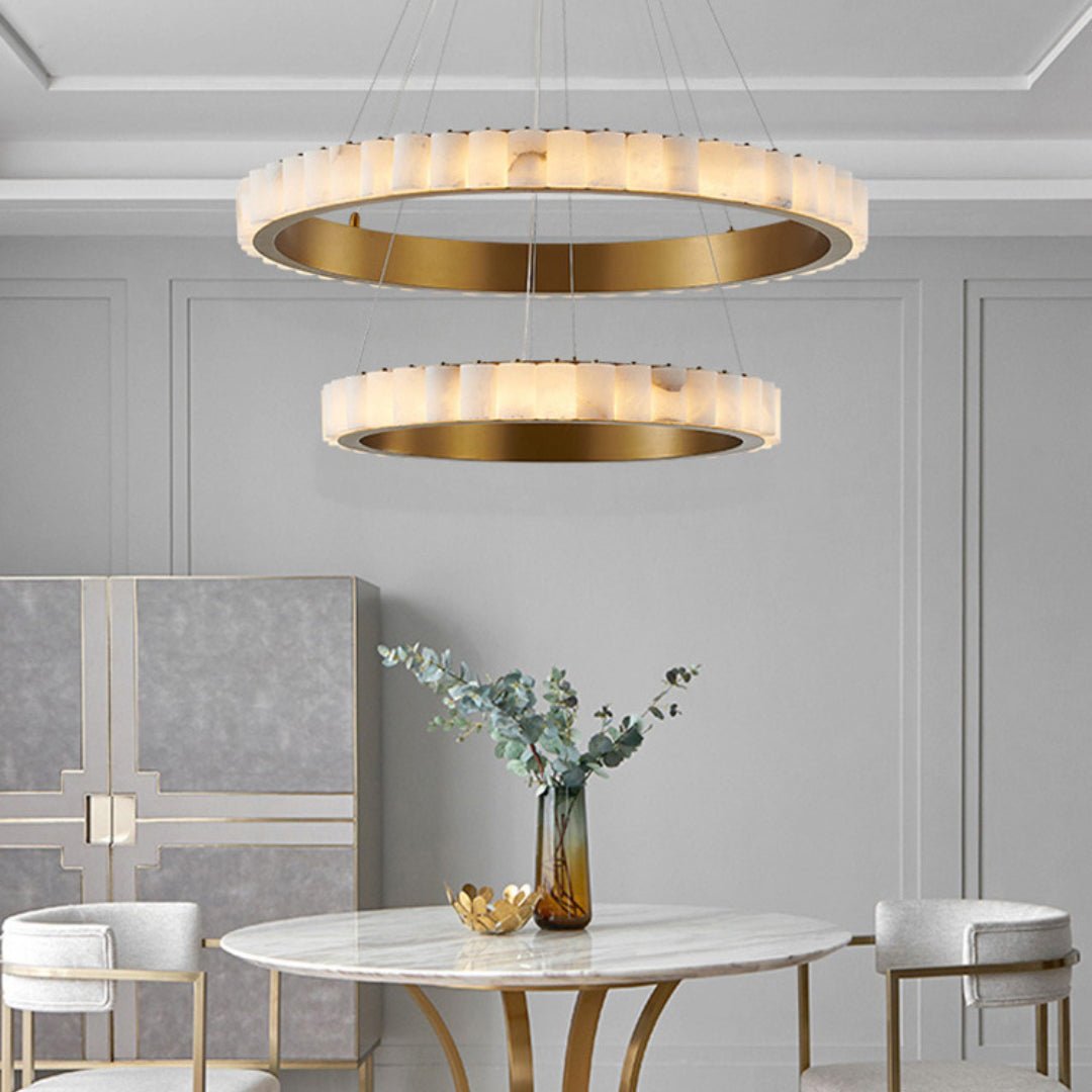 Orion Double Ring Alabaster Chandelier - Blowlighting