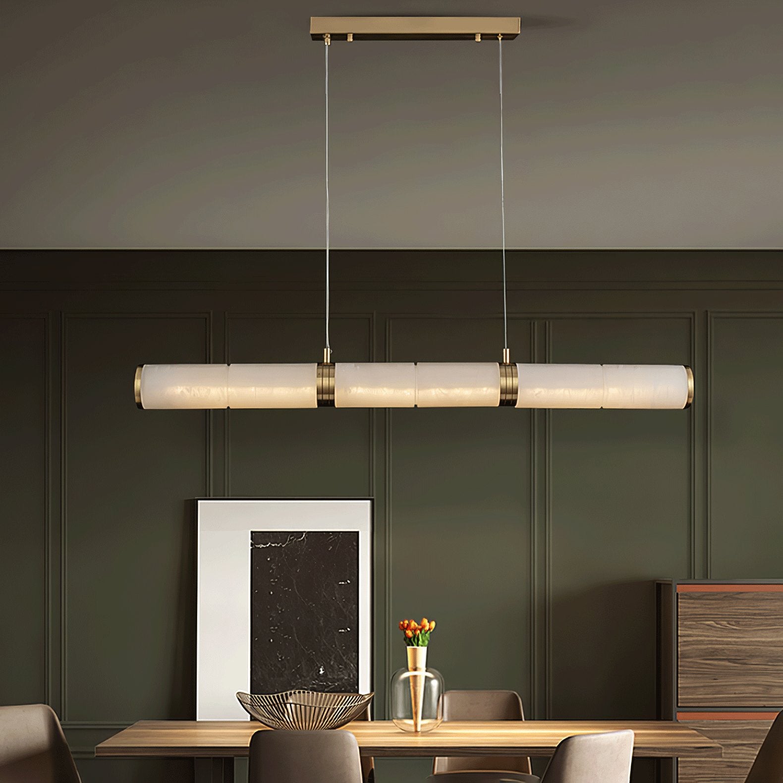 Eira Minimalist Alabaster Linear Pendant Light - Blowlighting