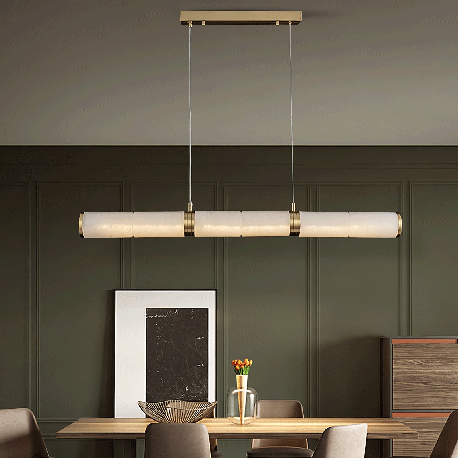Eira Minimalist Alabaster Linear Pendant Light - Blowlighting