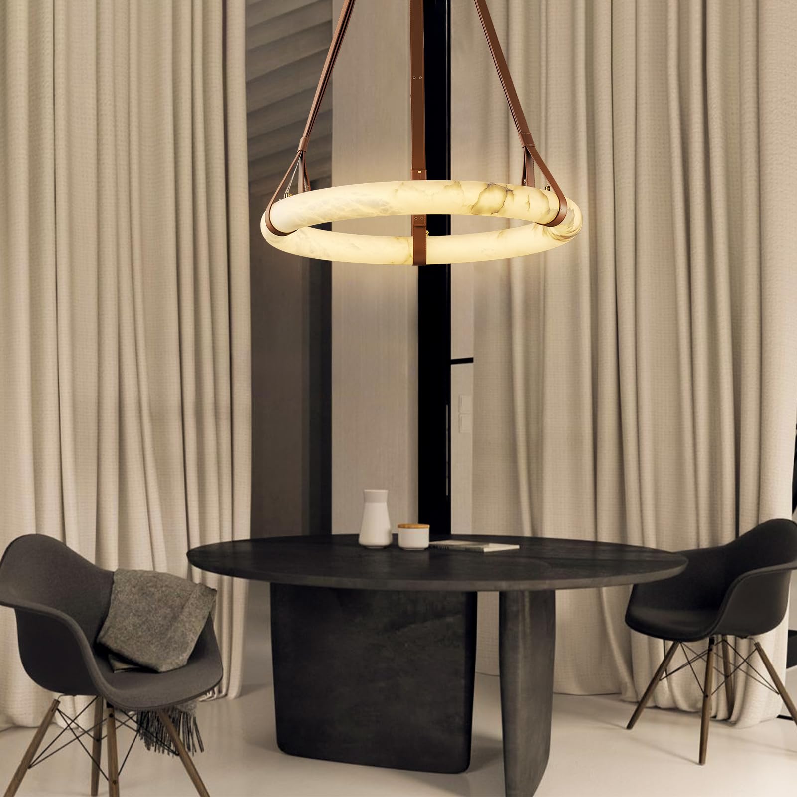 Luste Alabaster Chandeliers Ring Leather Strap Version A - Blowlighting