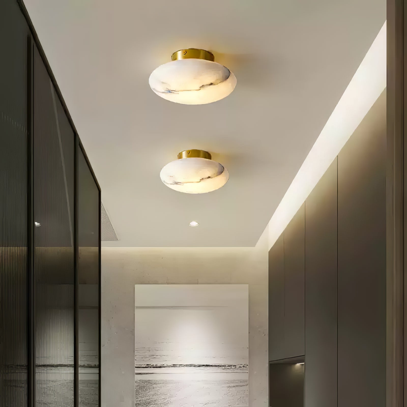 Vanorara Minimalist Alabaster Flush Mount Light - Blowlighting