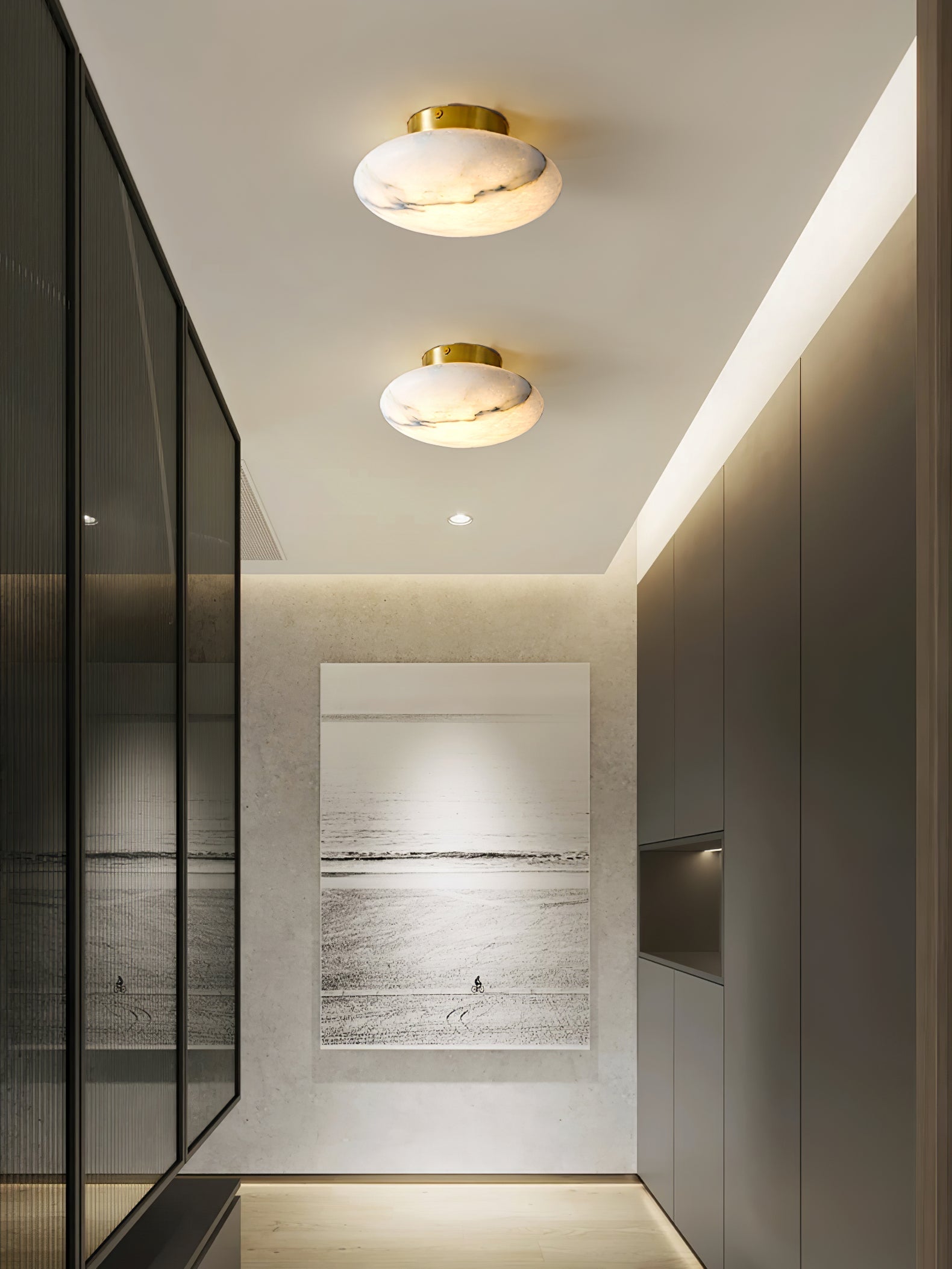 Vanorara Minimalist Alabaster Flush Mount Light - Blowlighting