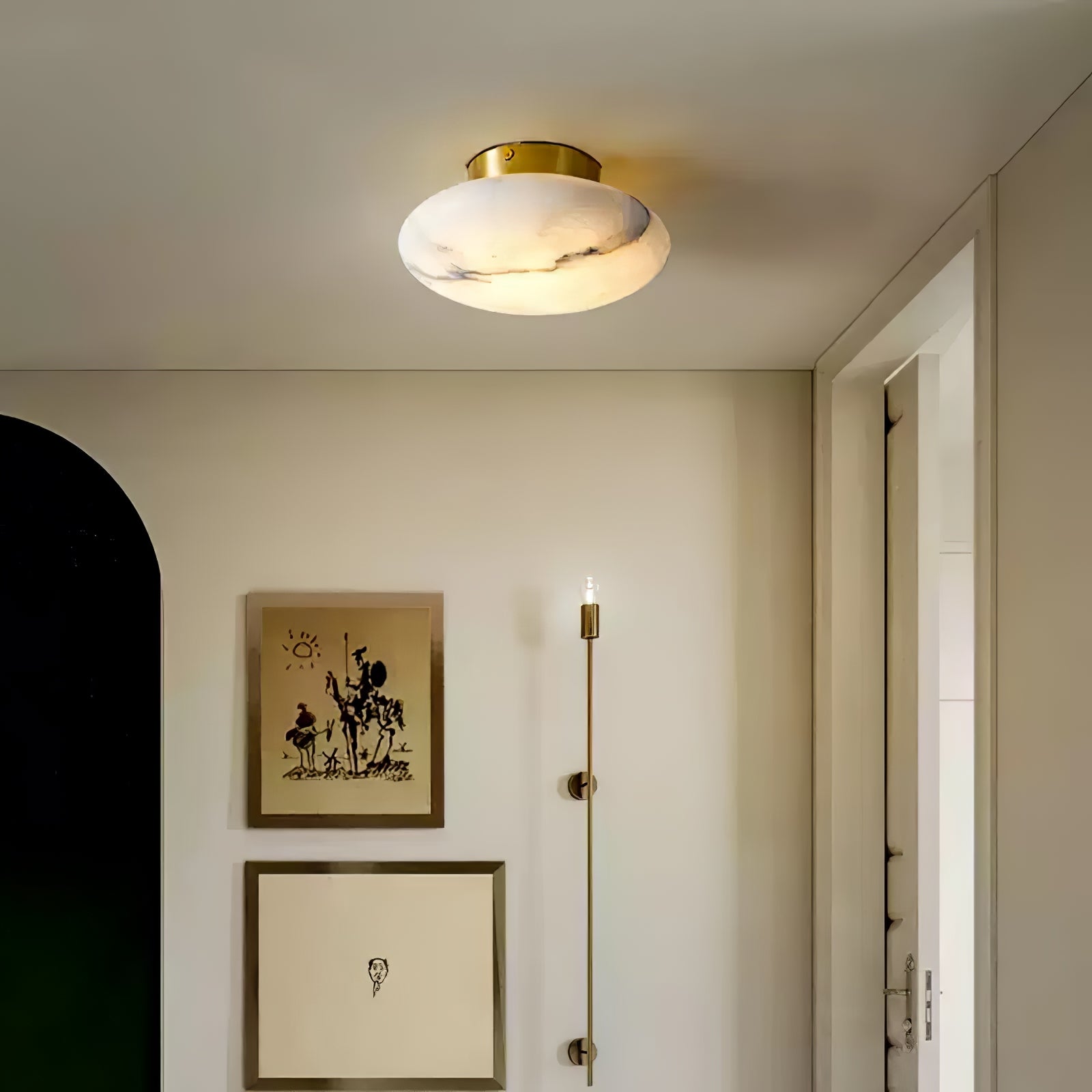 Vanorara Minimalist Alabaster Flush Mount Light - Blowlighting