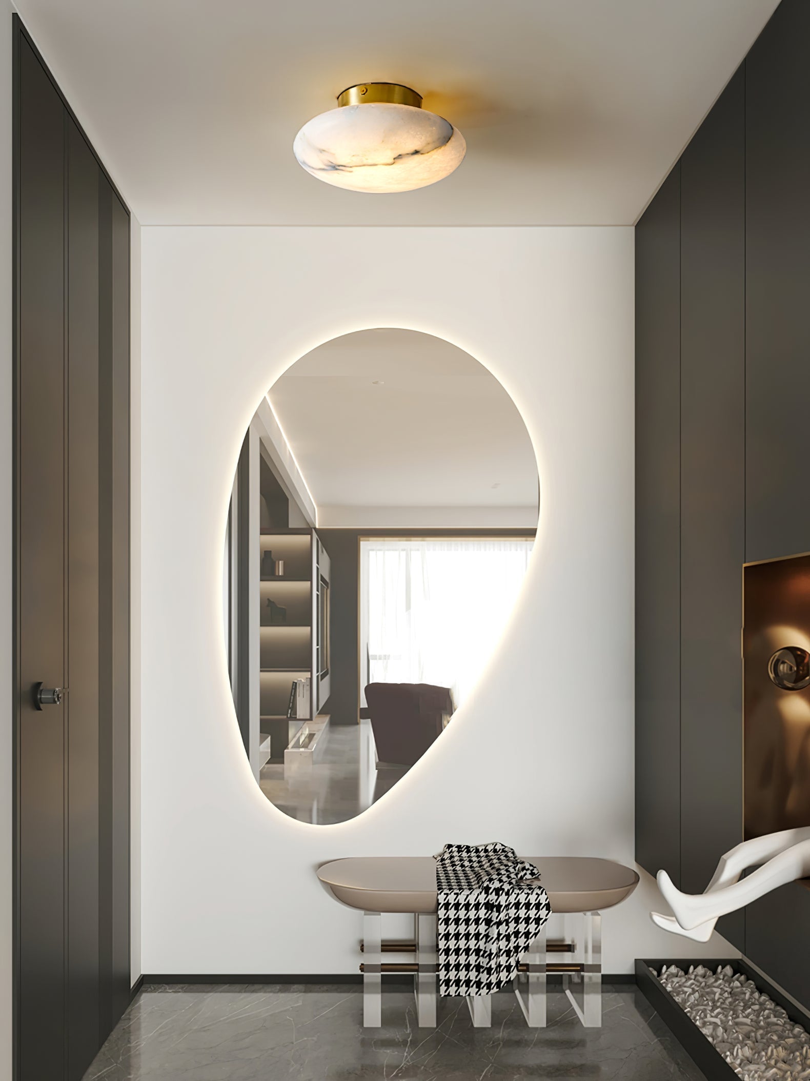 Vanorara Minimalist Alabaster Flush Mount Light - Blowlighting