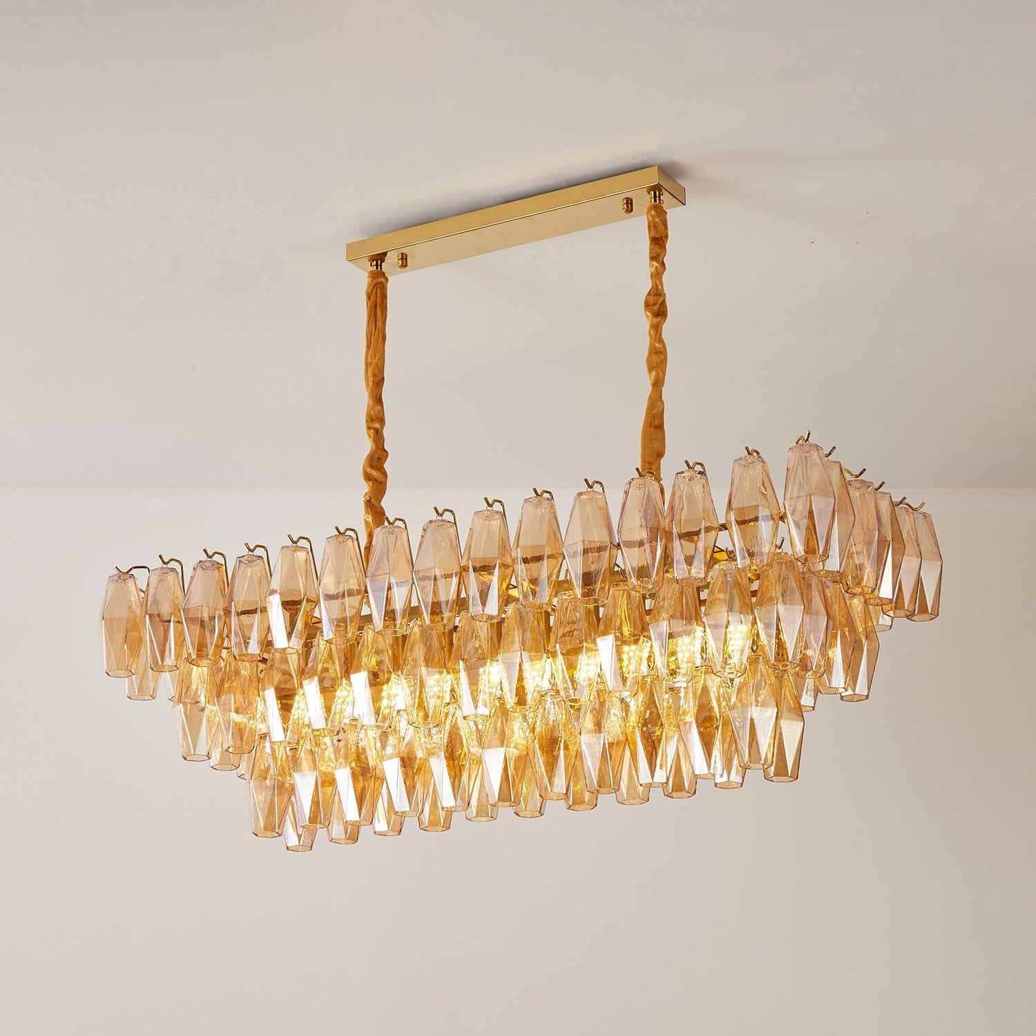 Aurora Chandelier Amber Prism Glass Rectangular Layered - Blowlighting
