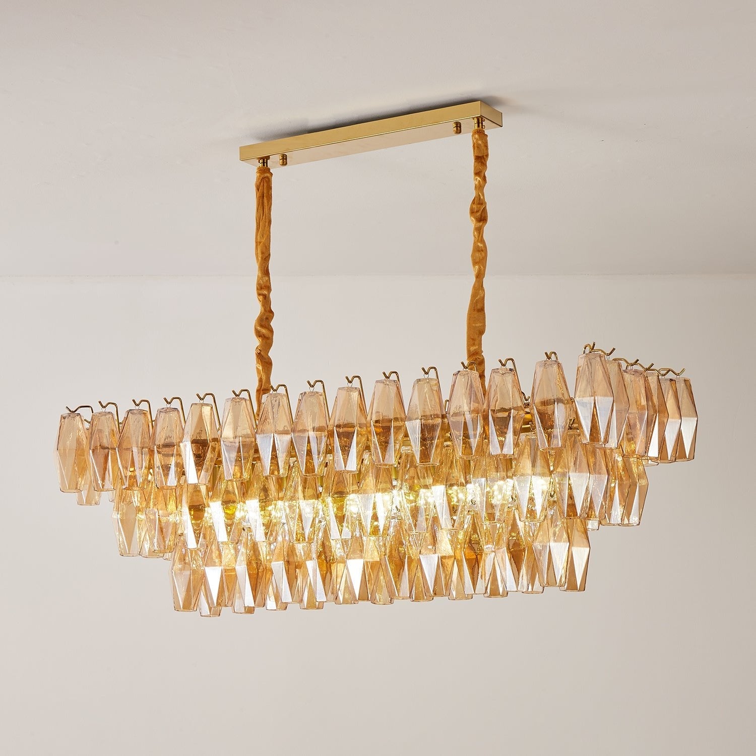 Aurora Chandelier Amber Prism Glass Rectangular Layered - Blowlighting