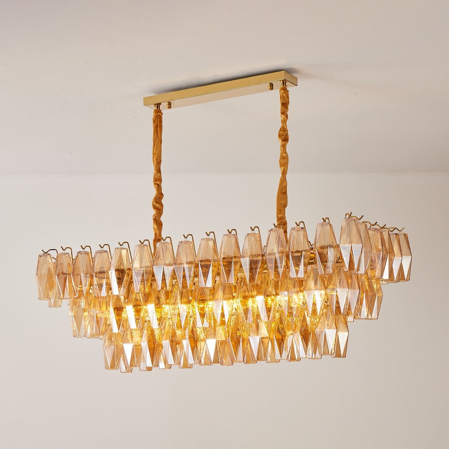 Aurora Chandelier Amber Prism Glass Rectangular Layered - Blowlighting