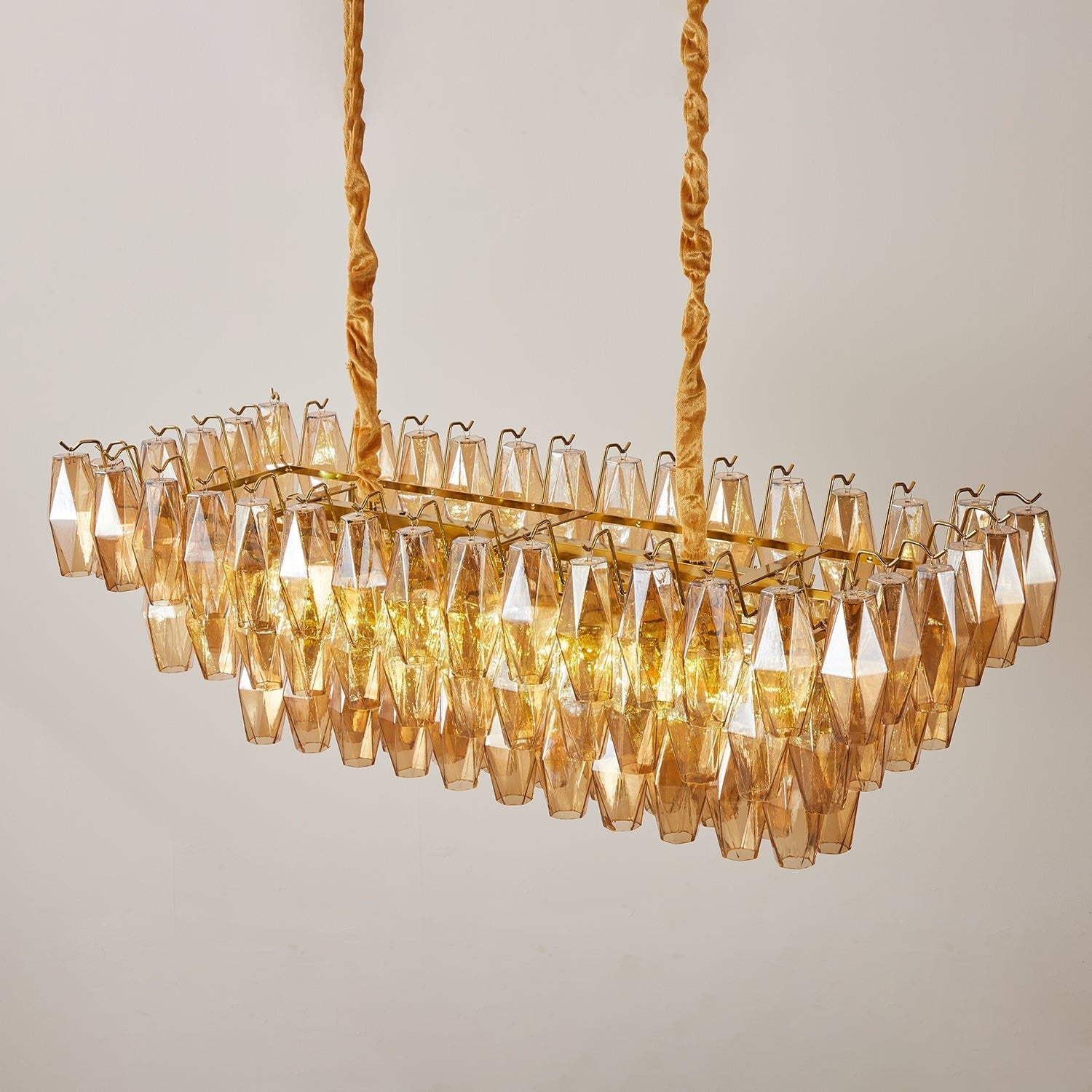 Aurora Chandelier Amber Prism Glass Rectangular Layered - Blowlighting
