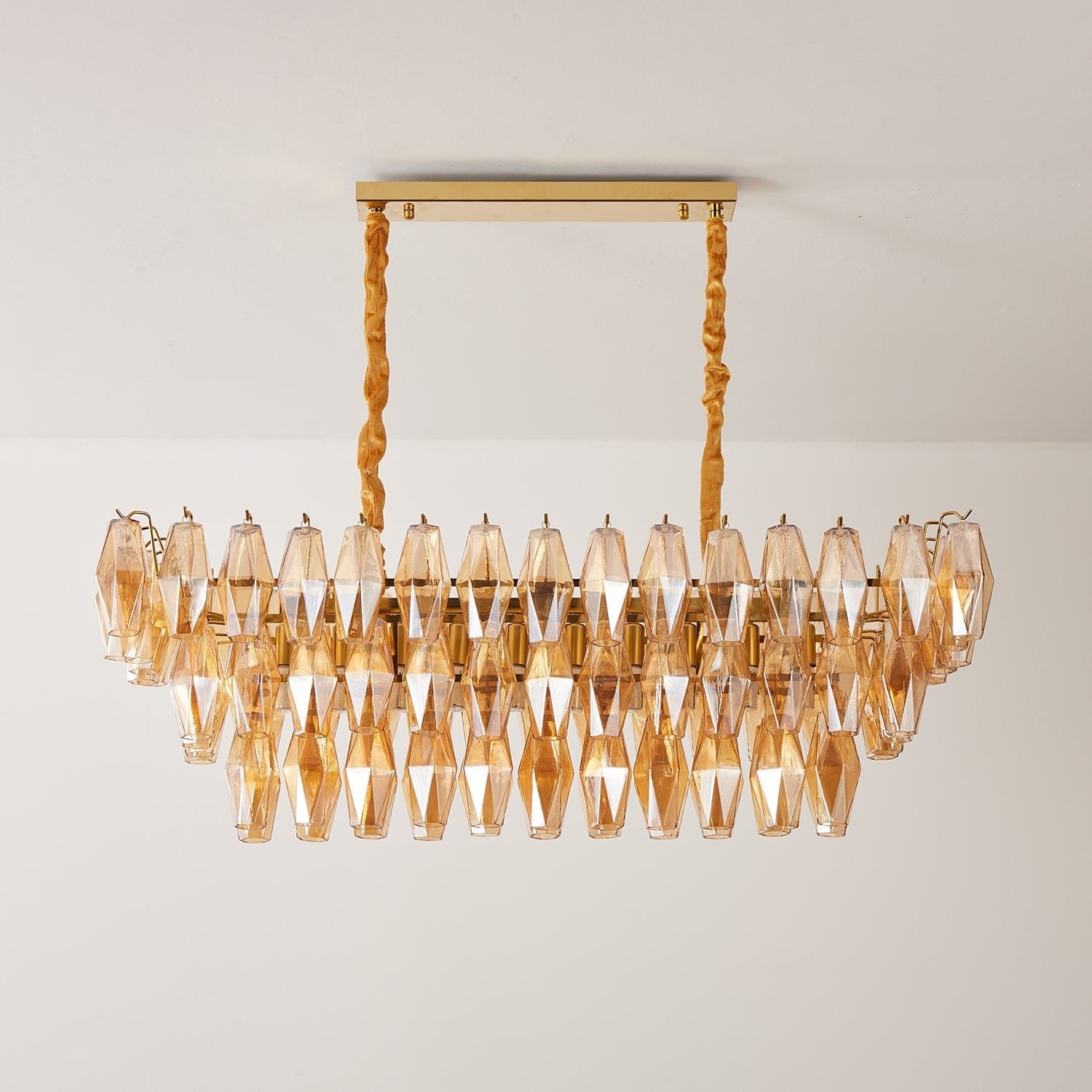 Aurora Chandelier Amber Prism Glass Rectangular Layered - Blowlighting