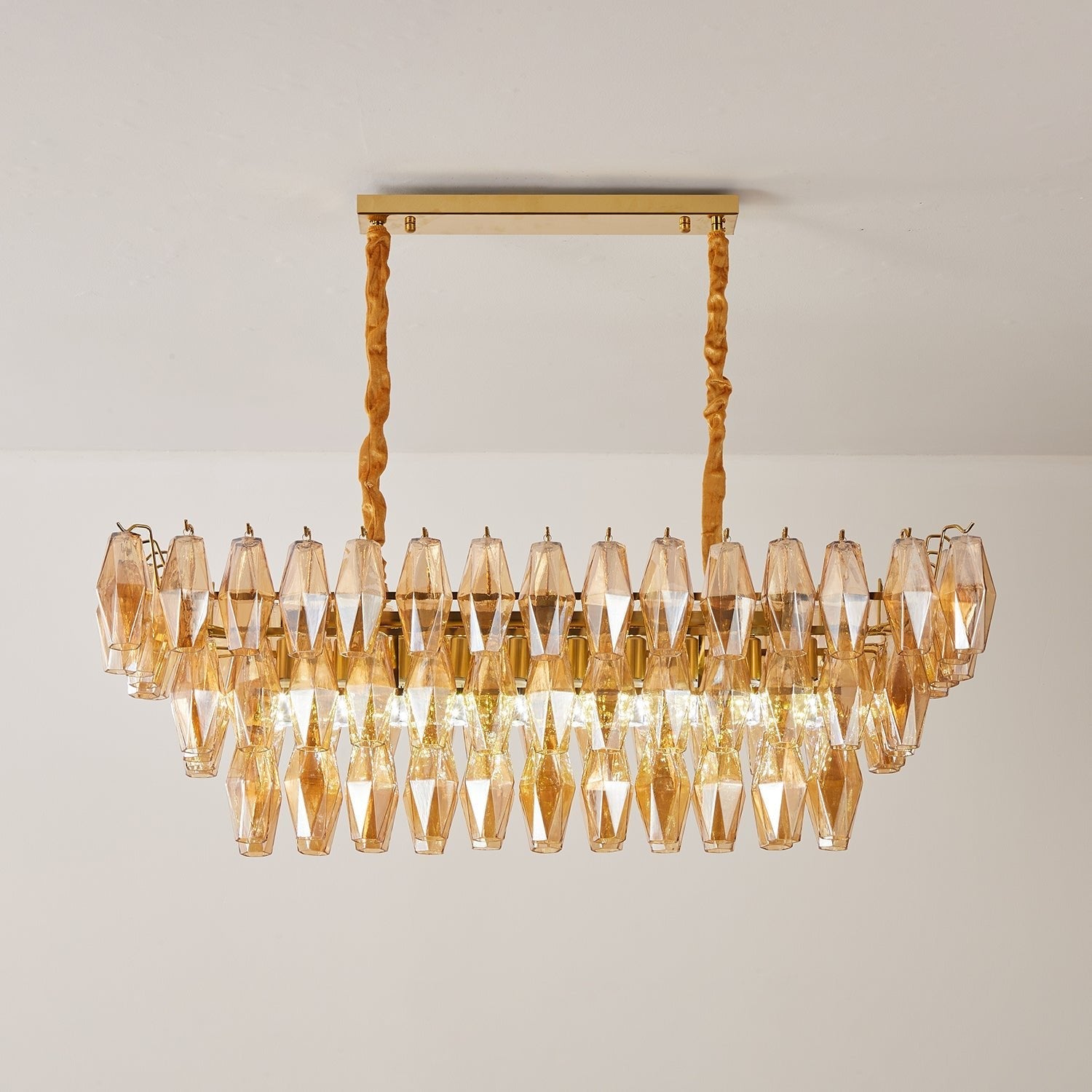 Aurora Chandelier Amber Prism Glass Rectangular Layered - Blowlighting