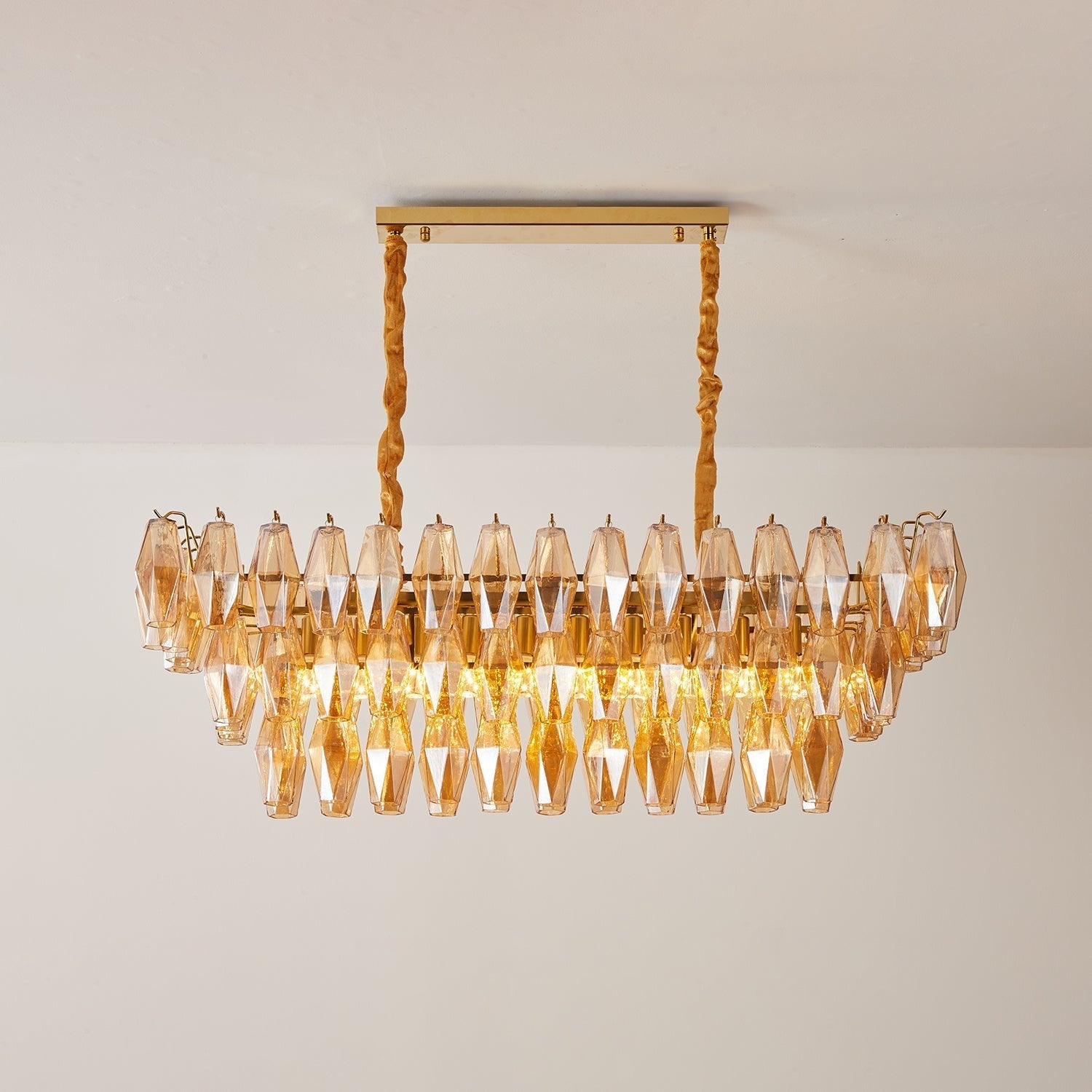 Aurora Chandelier Amber Prism Glass Rectangular Layered - Blowlighting
