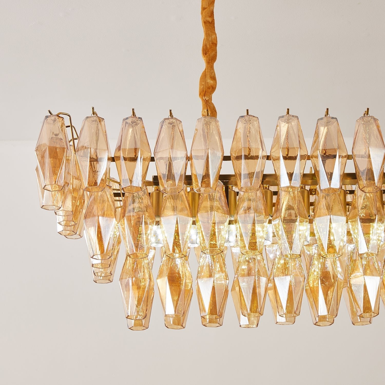 Aurora Chandelier Amber Prism Glass Rectangular Layered - Blowlighting