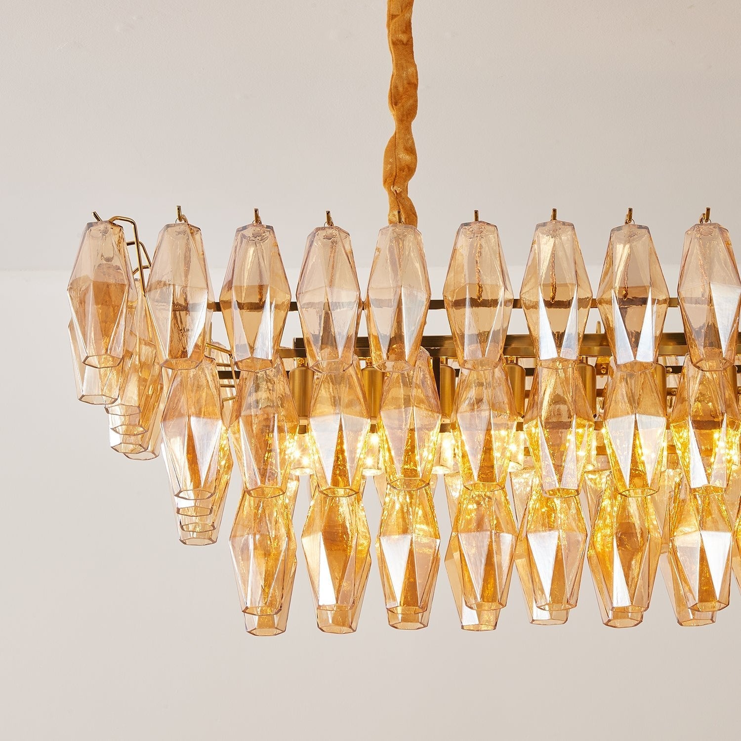 Aurora Chandelier Amber Prism Glass Rectangular Layered - Blowlighting