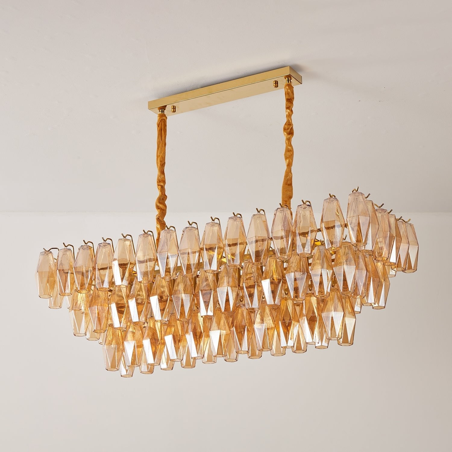 Aurora Chandelier Amber Prism Glass Rectangular Layered - Blowlighting