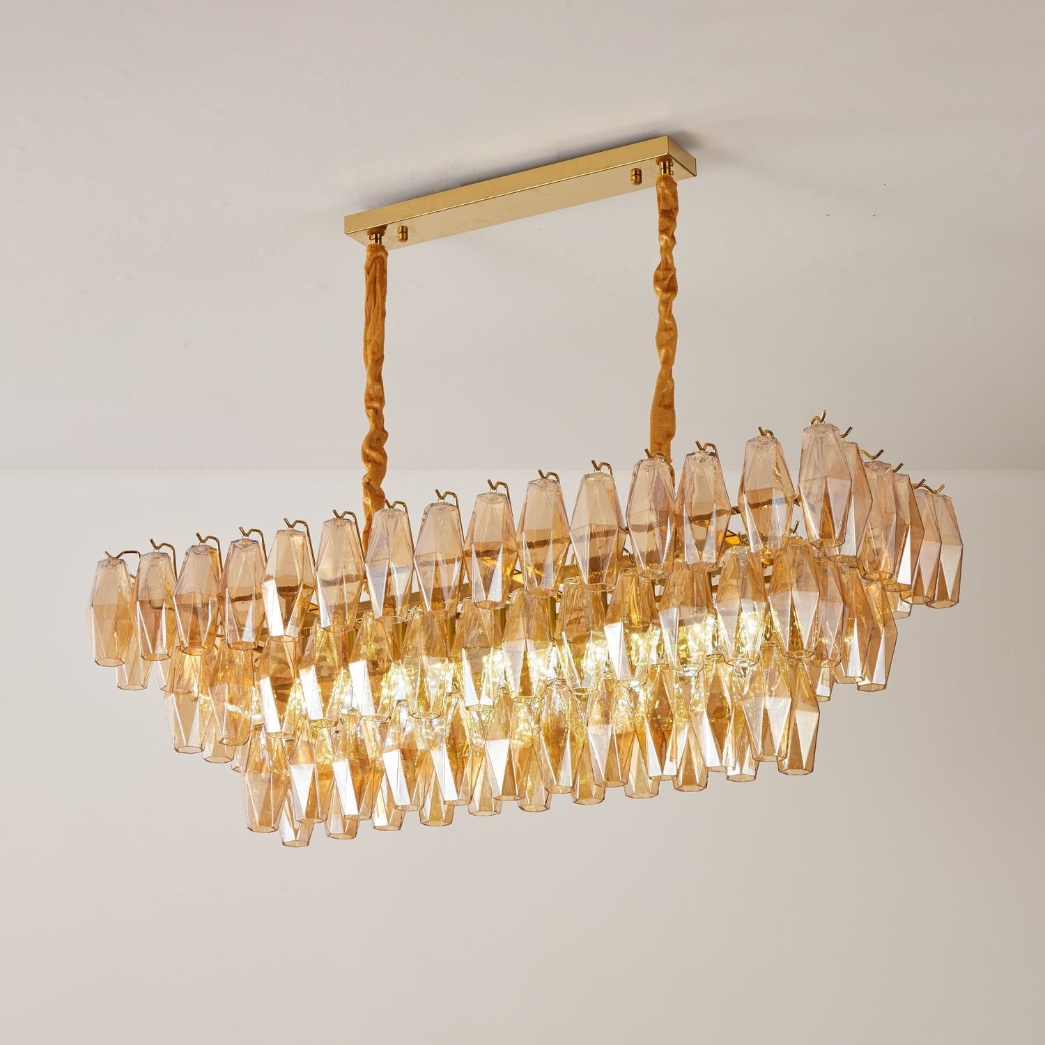 Aurora Chandelier Amber Prism Glass Rectangular Layered - Blowlighting