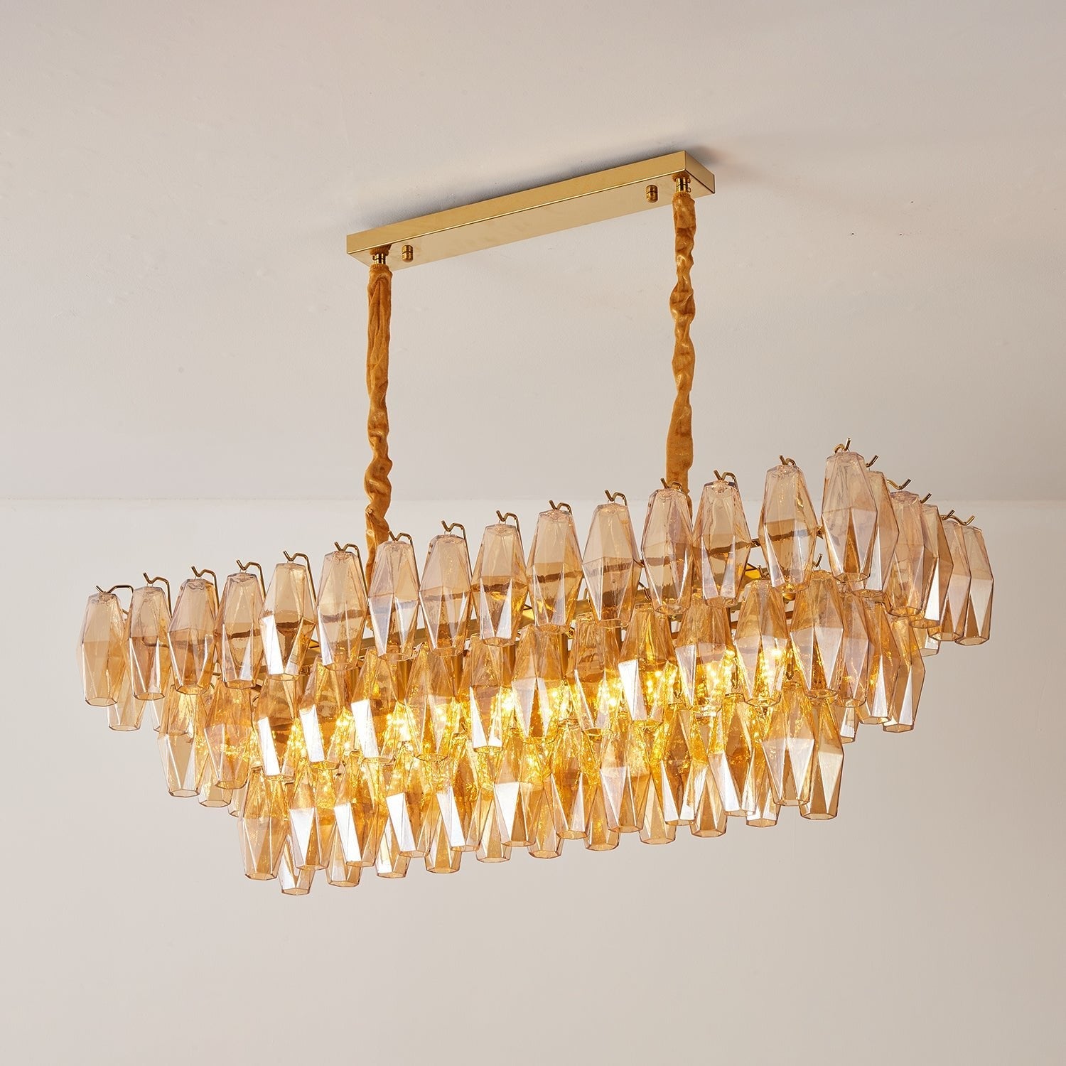 Aurora Chandelier Amber Prism Glass Rectangular Layered - Blowlighting