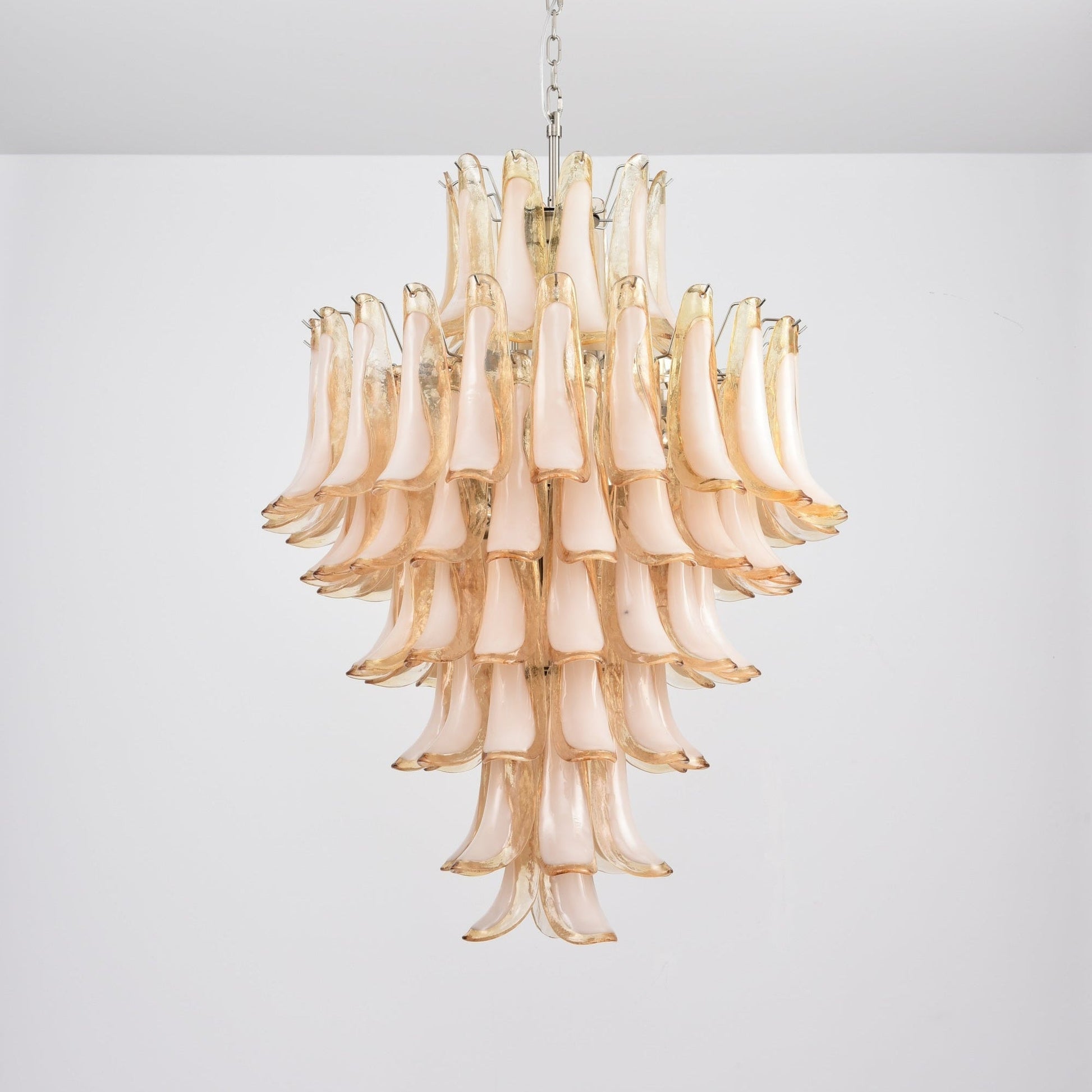 Aurora Chandelier Amber Murano Glass Petal Layered Luxury - Blowlighting