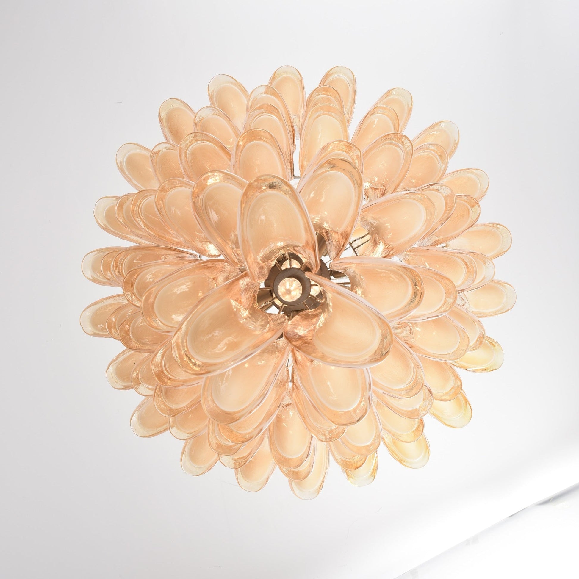 Aurora Chandelier Amber Murano Glass Petal Layered Luxury - Blowlighting