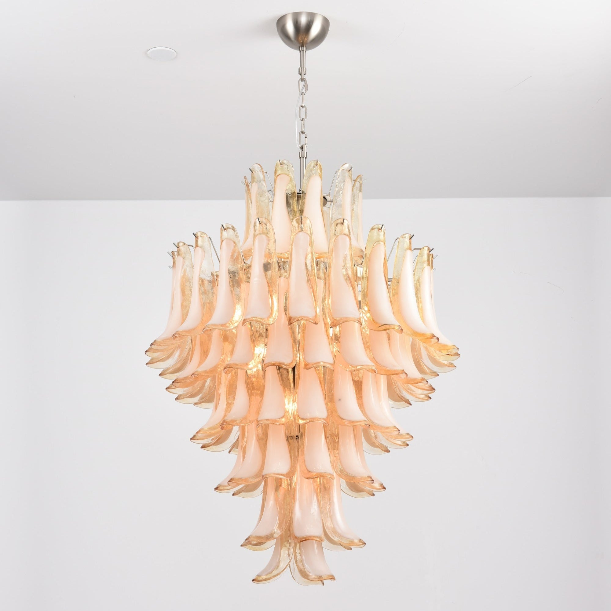 Aurora Chandelier Amber Murano Glass Petal Layered Luxury - Blowlighting