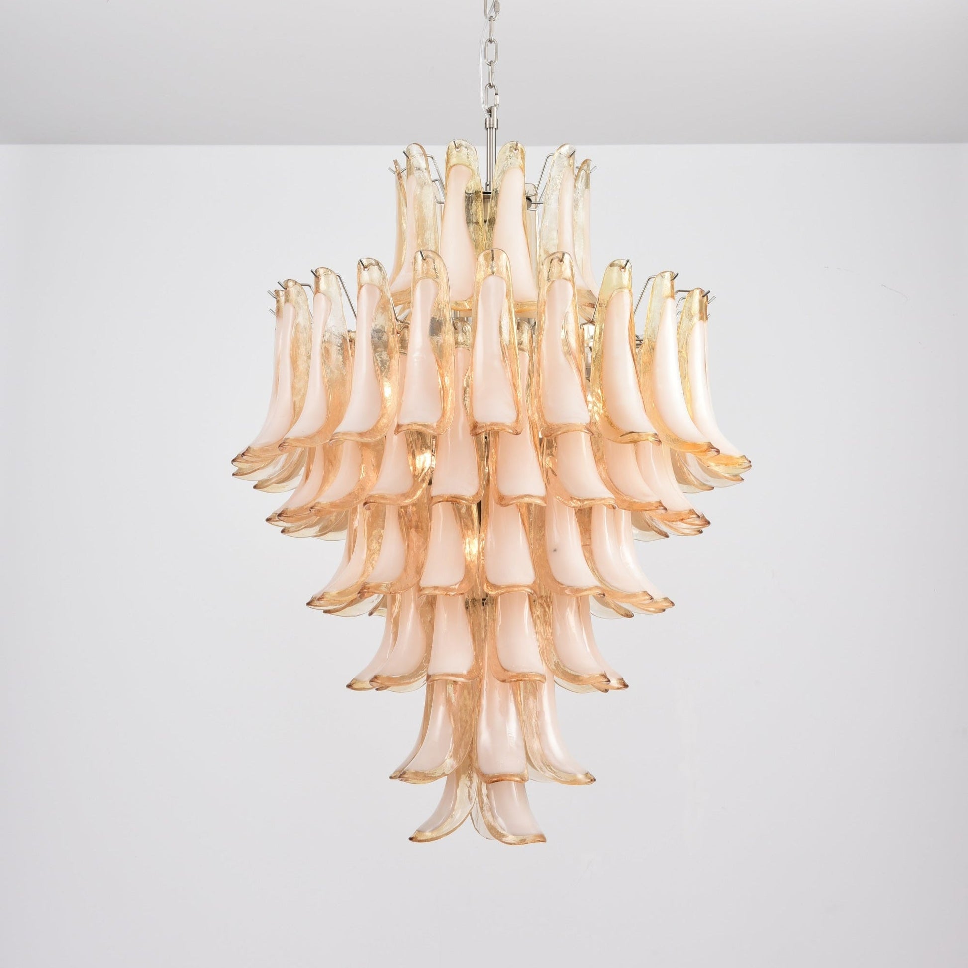 Aurora Chandelier Amber Murano Glass Petal Layered Luxury - Blowlighting