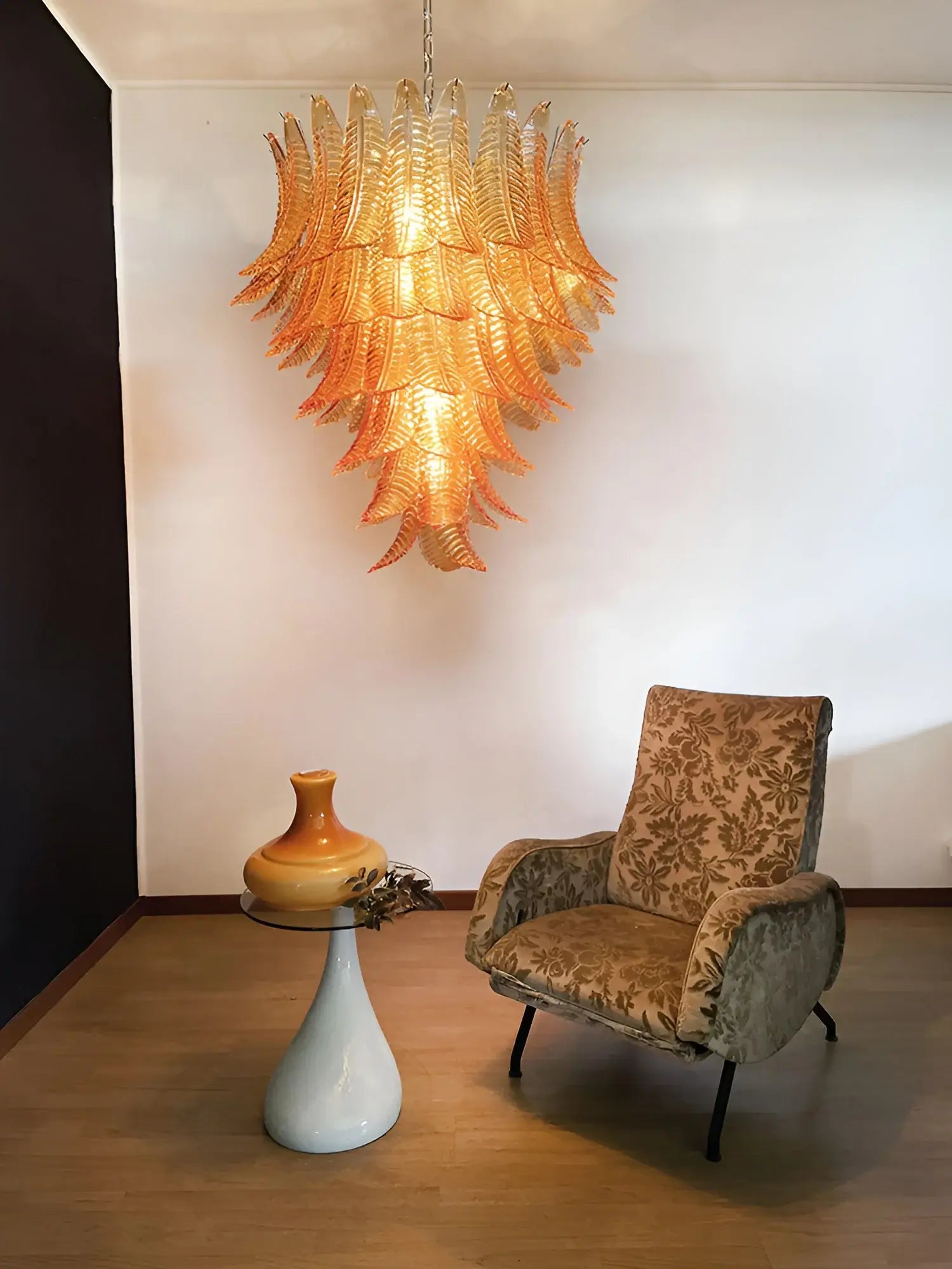 Aurora Chandelier Amber Murano Glass Leaves Layered - Blowlighting