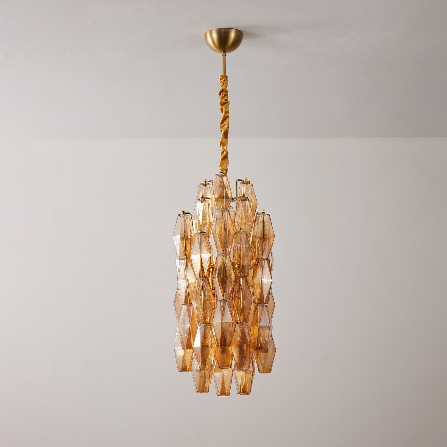 Aurora Chandelier Amber Prism Long Cascading Glass Vintage - Blowlighting