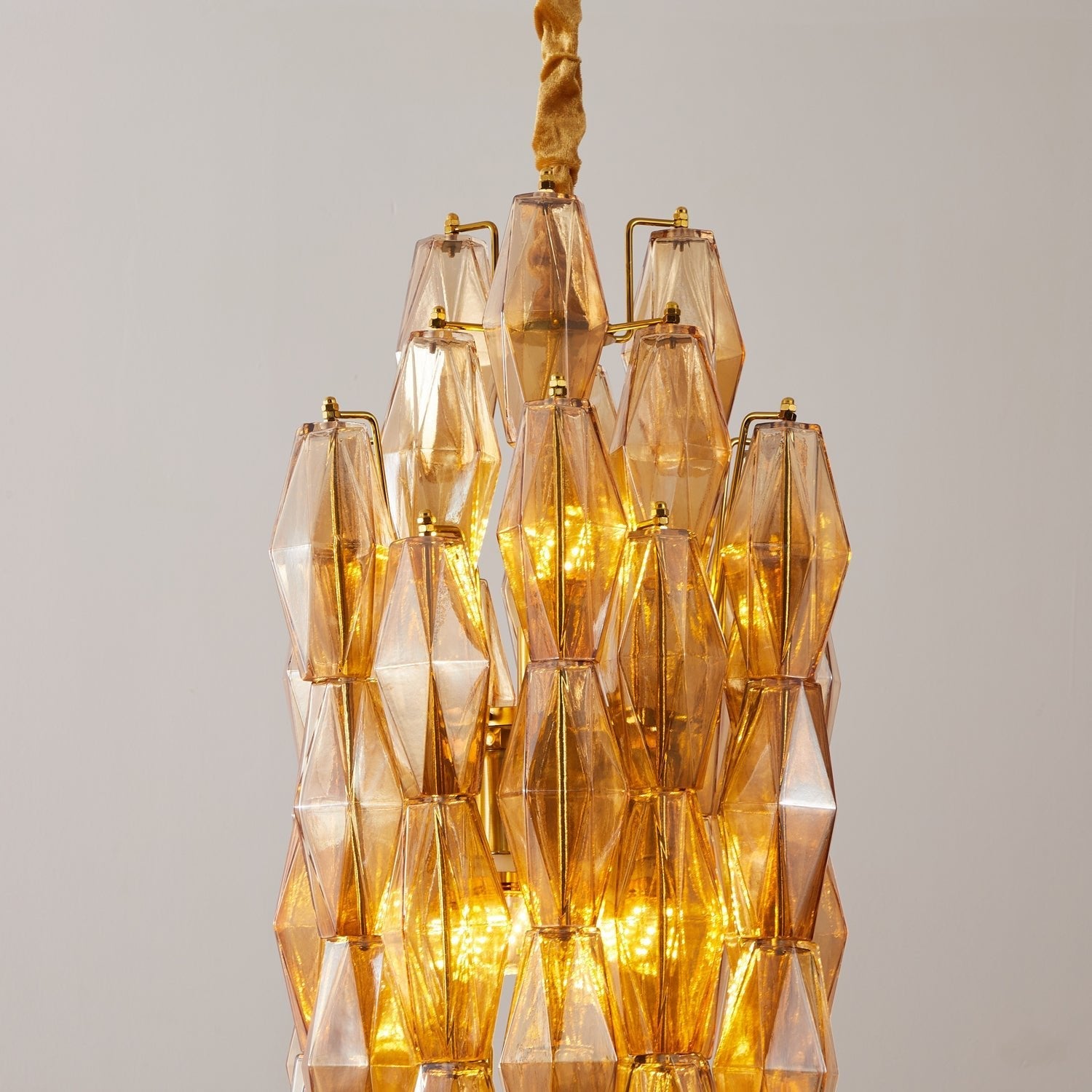Aurora Chandelier Amber Prism Long Cascading Glass Vintage - Blowlighting