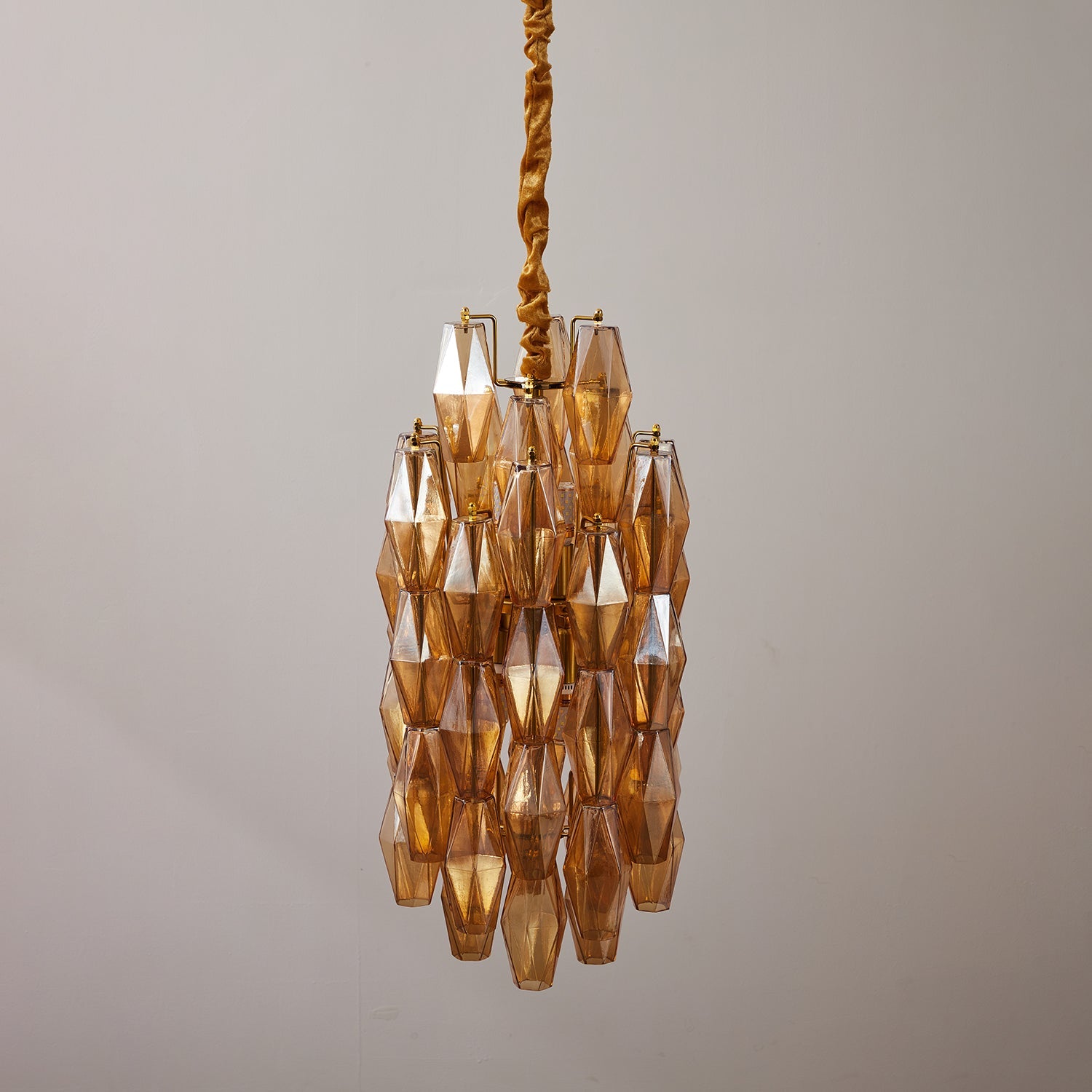 Aurora Chandelier Amber Prism Long Cascading Glass Vintage - Blowlighting