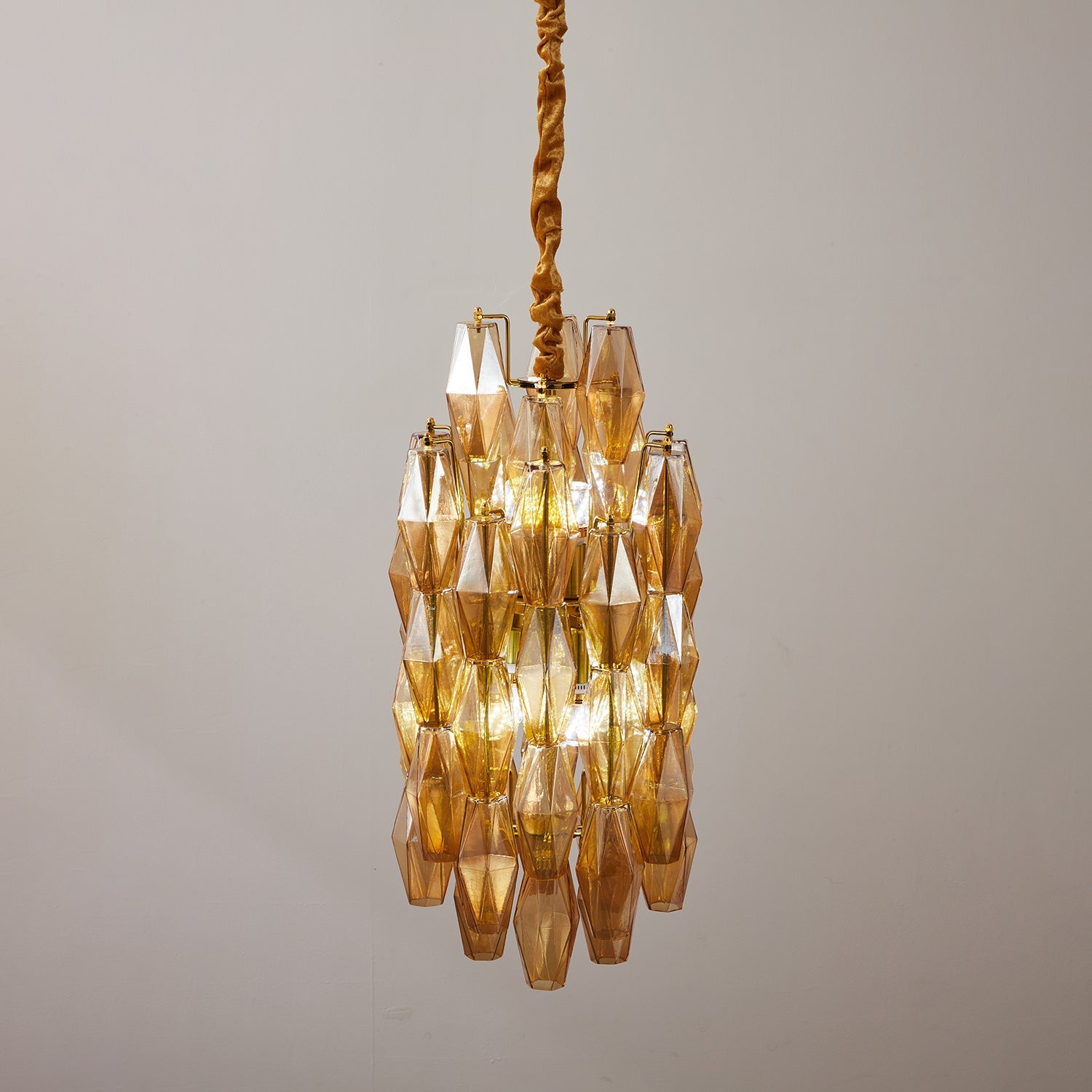 Aurora Chandelier Amber Prism Long Cascading Glass Vintage - Blowlighting