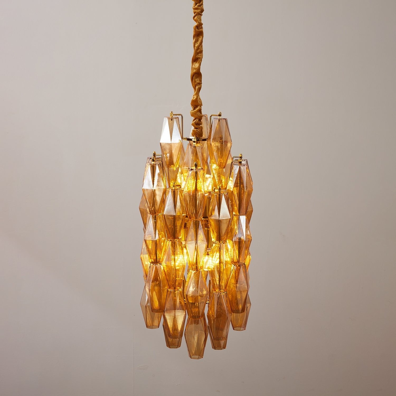 Aurora Chandelier Amber Prism Long Cascading Glass Vintage - Blowlighting