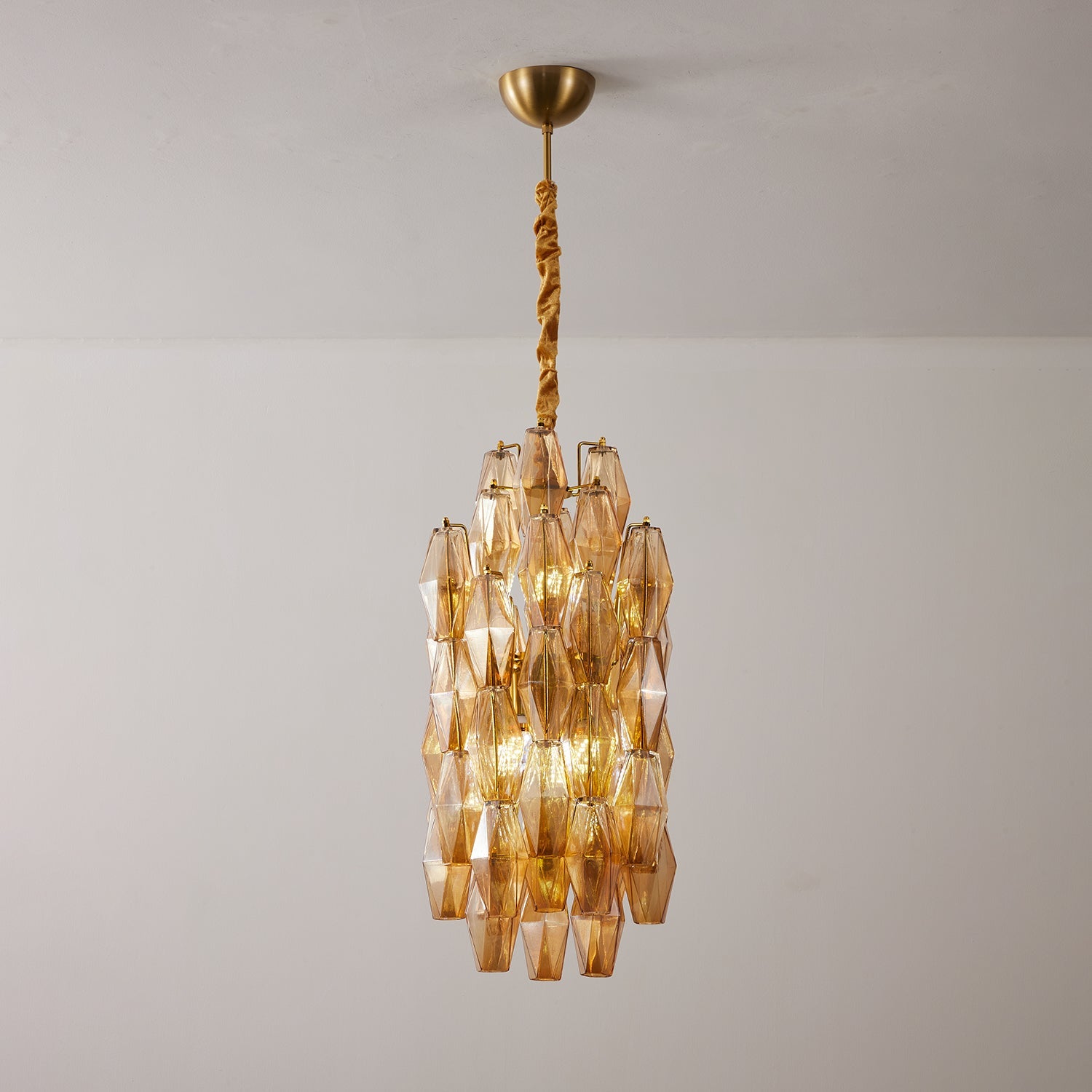 Aurora Chandelier Amber Prism Long Cascading Glass Vintage - Blowlighting