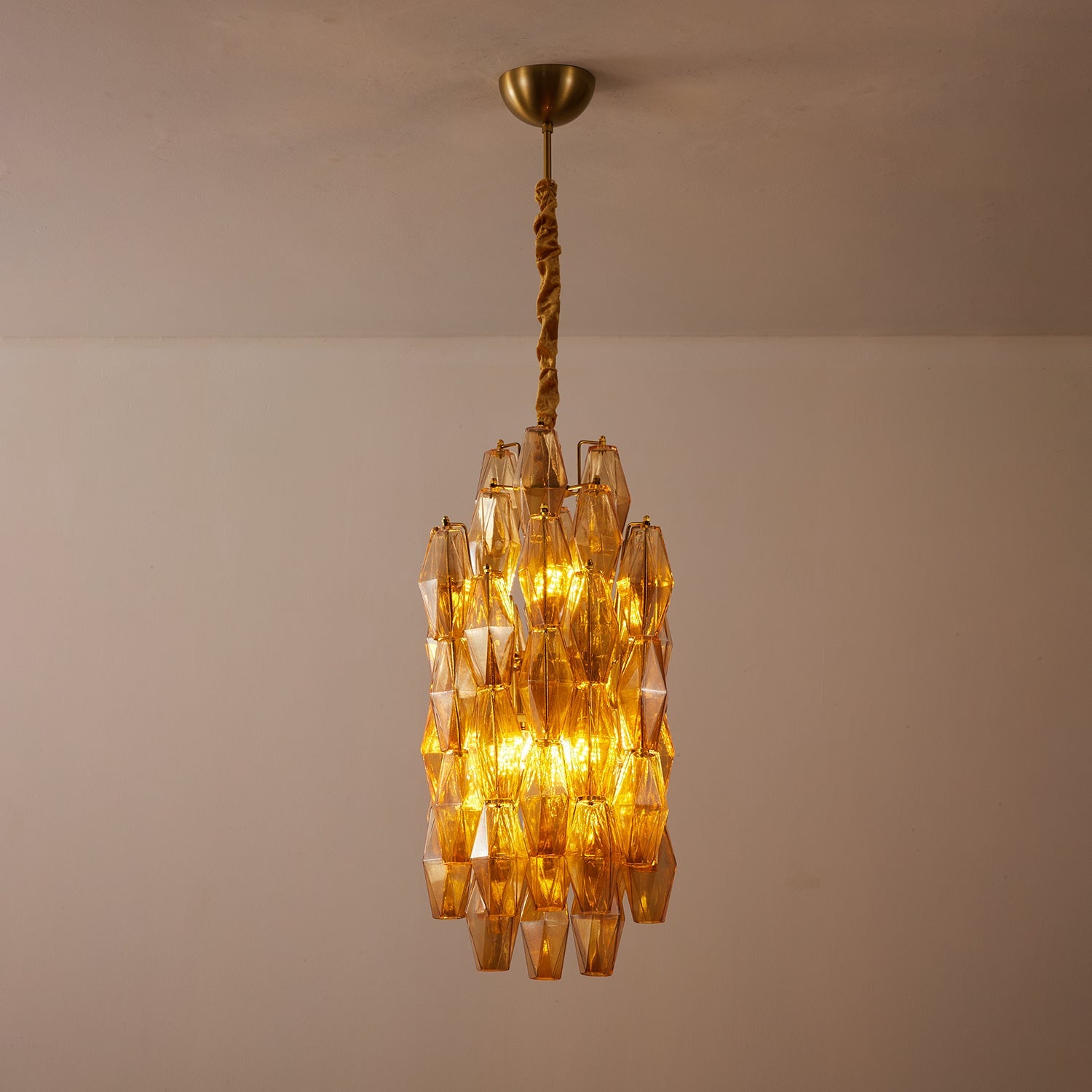 Aurora Chandelier Amber Prism Long Cascading Glass Vintage - Blowlighting