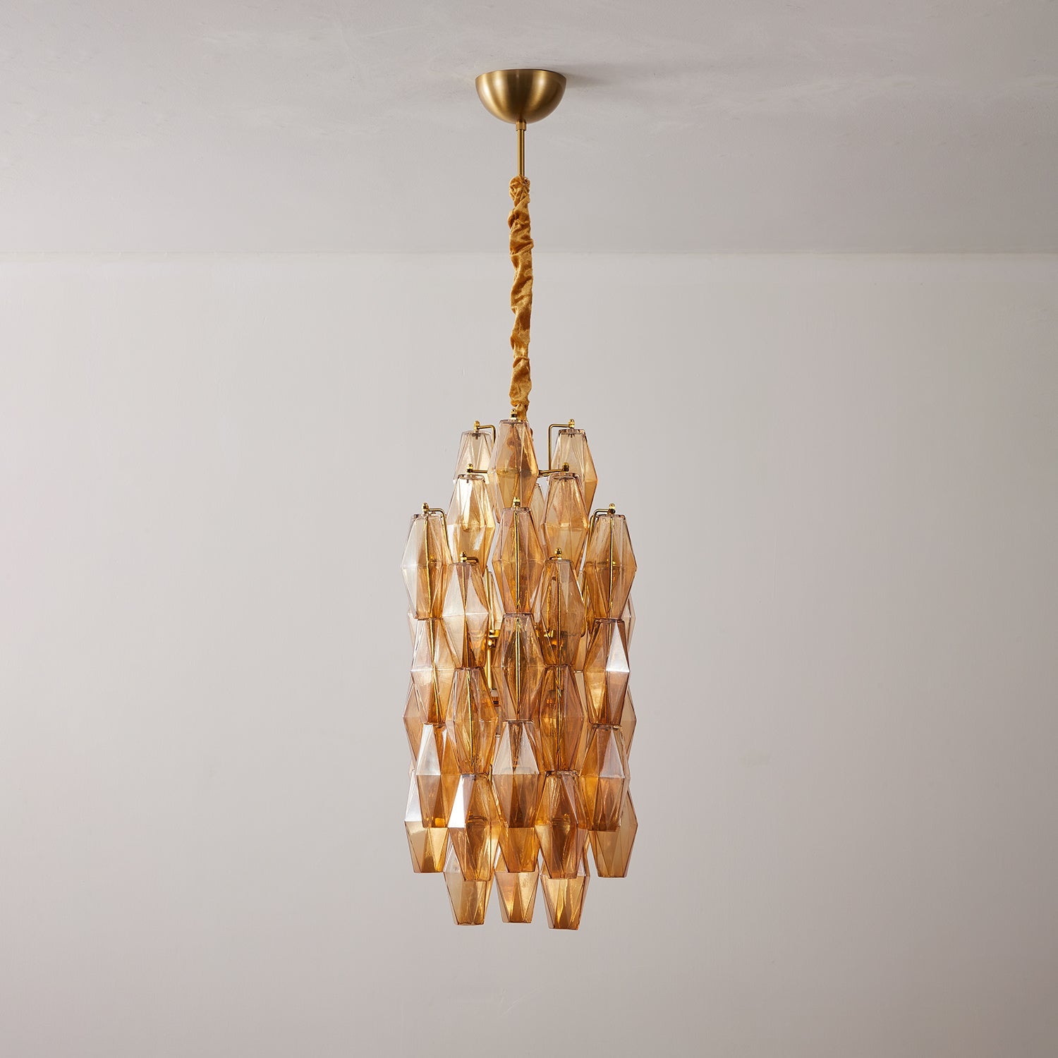 Aurora Chandelier Amber Prism Long Cascading Glass Vintage - Blowlighting