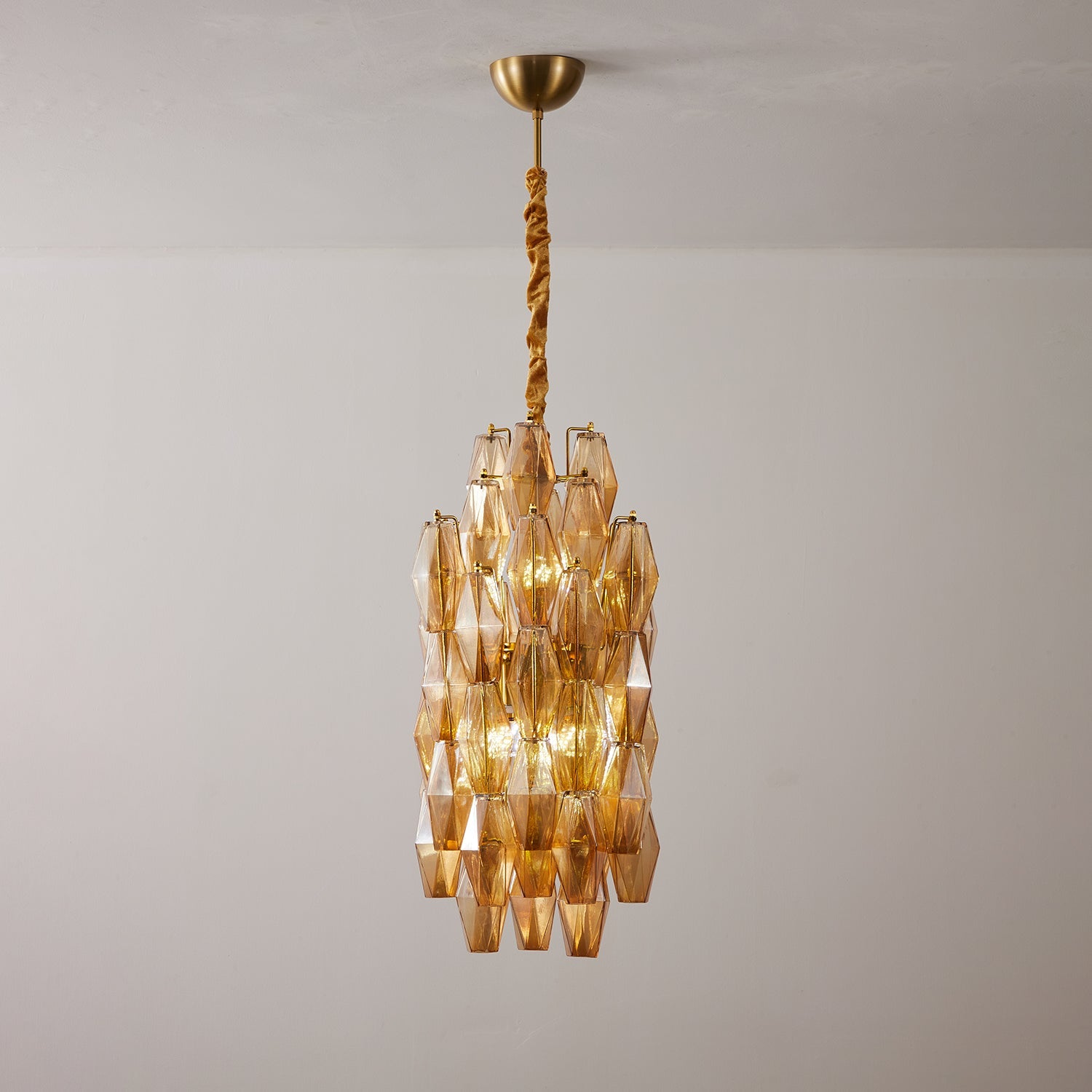 Aurora Chandelier Amber Prism Long Cascading Glass Vintage - Blowlighting