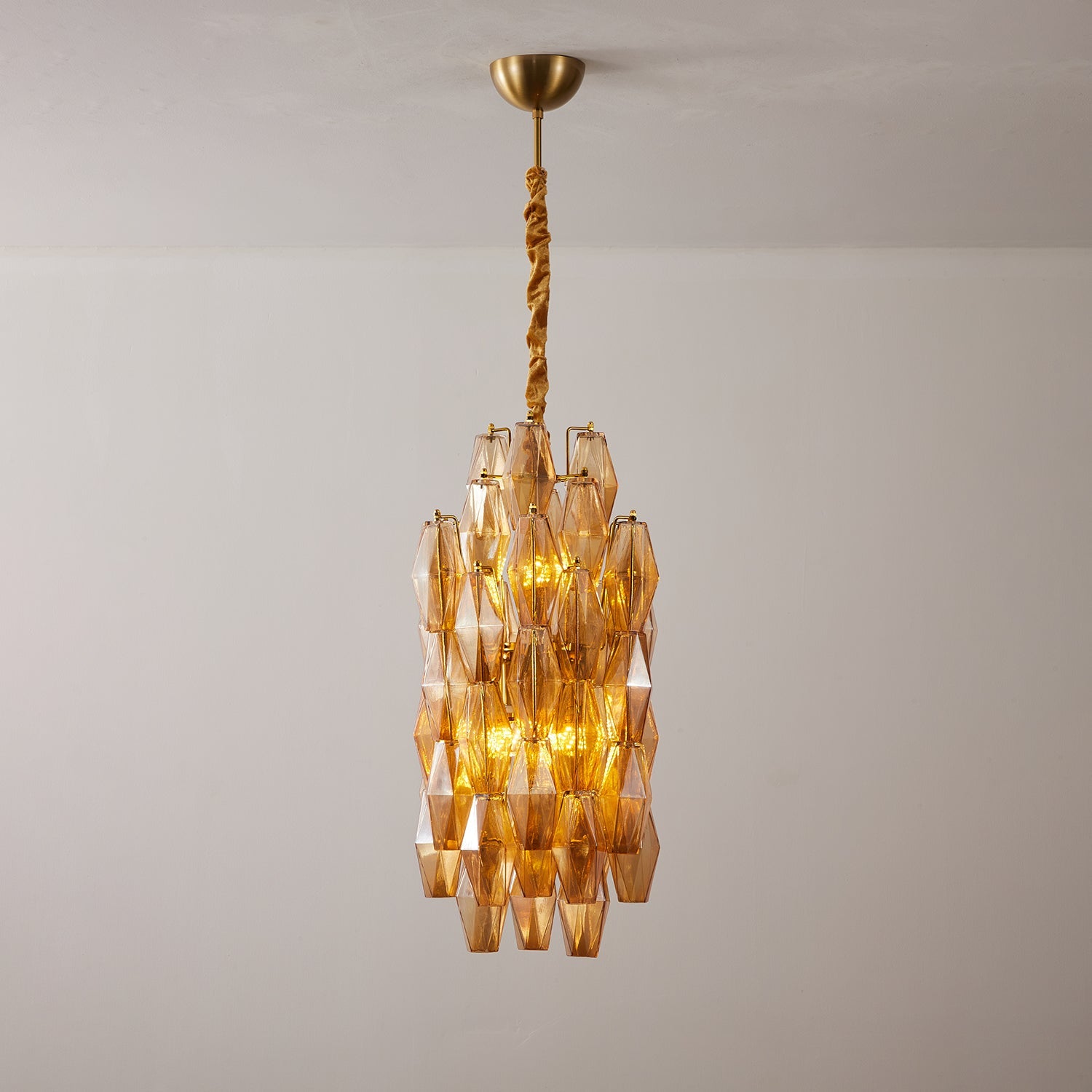 Aurora Chandelier Amber Prism Long Cascading Glass Vintage - Blowlighting