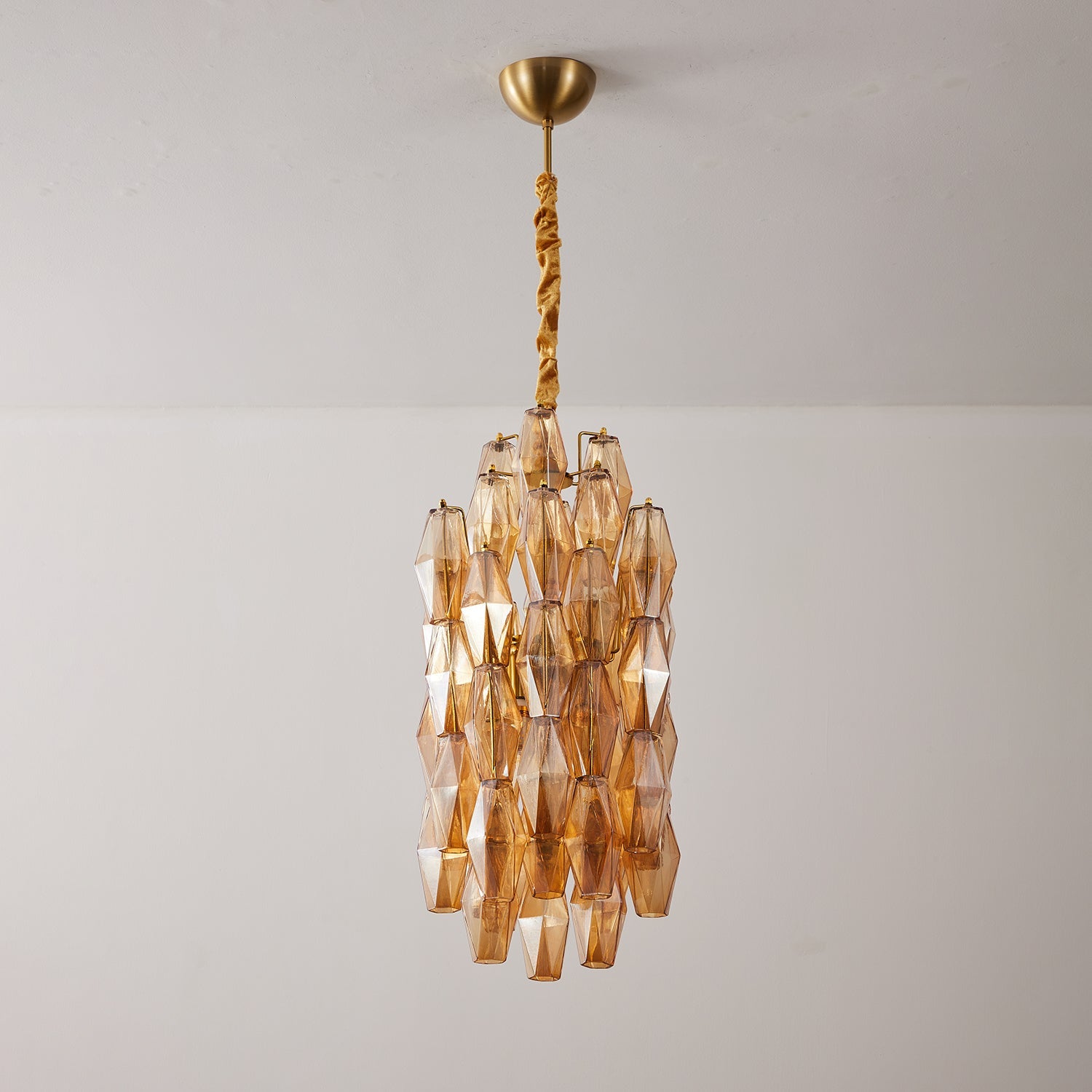 Aurora Chandelier Amber Prism Long Cascading Glass Vintage - Blowlighting