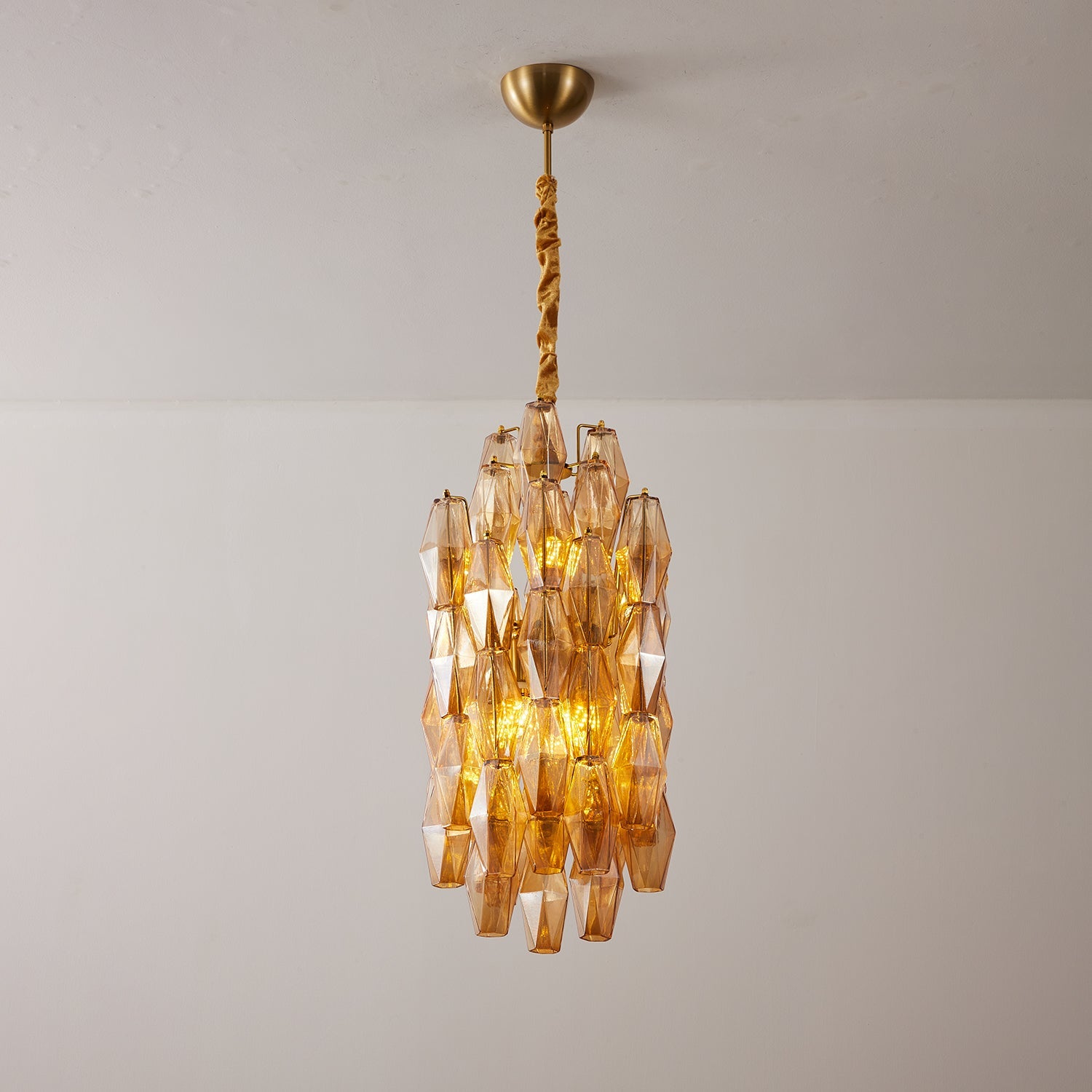 Aurora Chandelier Amber Prism Long Cascading Glass Vintage - Blowlighting