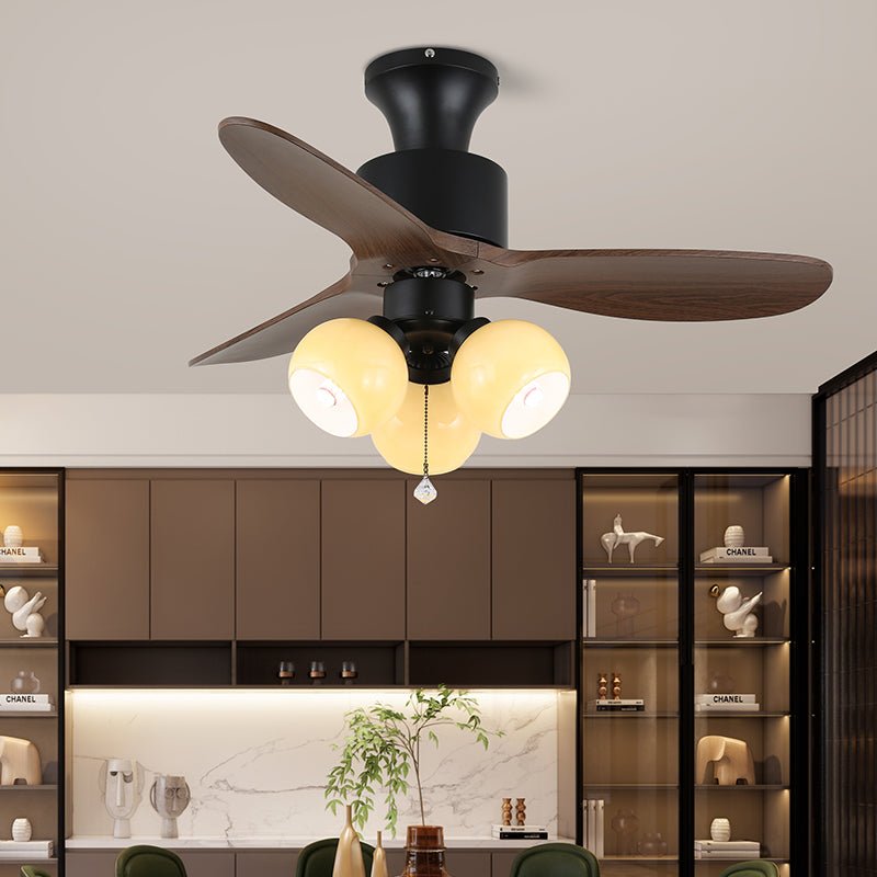 Serena Vintage Glass Wood Ceiling Fan Light - Blowlighting