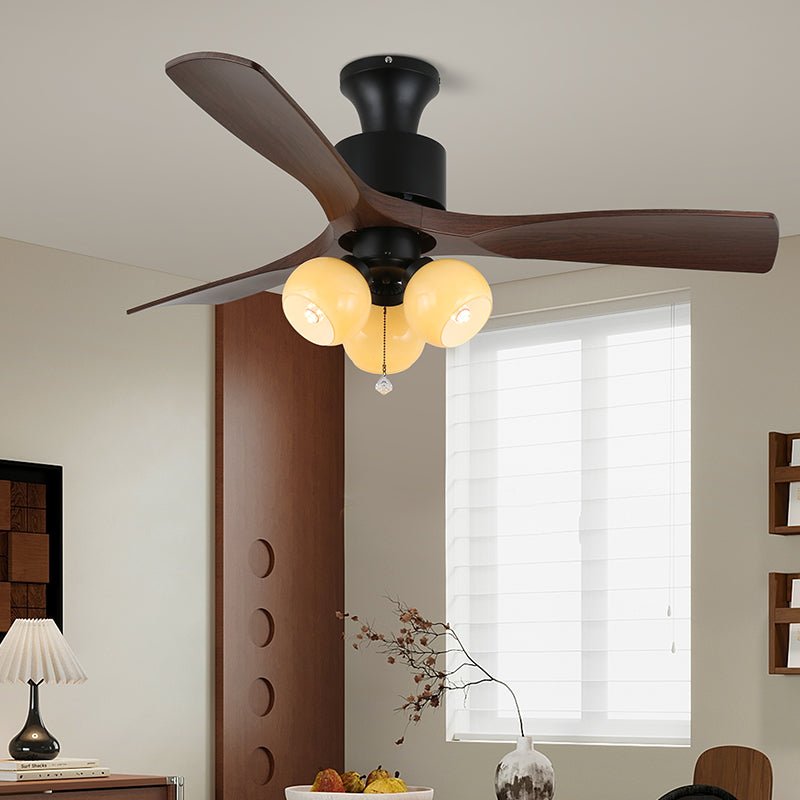Serena Vintage Glass Wood Ceiling Fan Light - Blowlighting